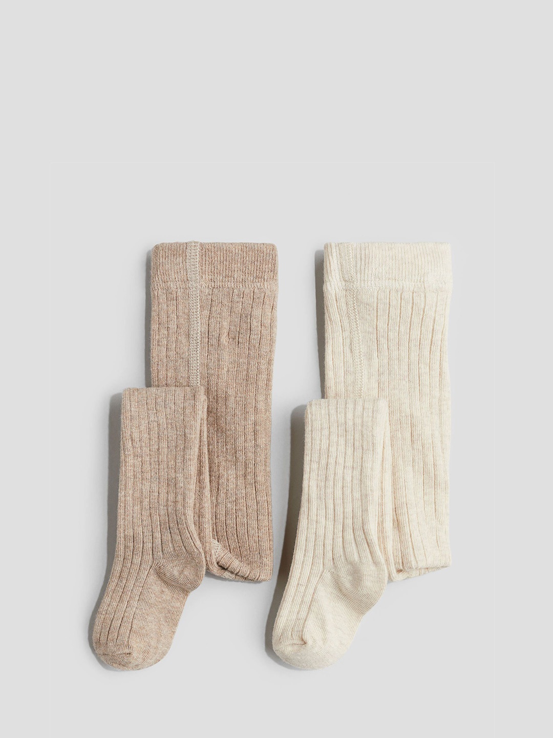 

H&M Boys Pack Of 2 Rib-Knit Tights, Beige