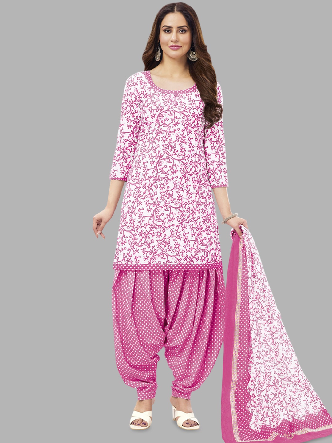 

MIRAAN Women Floral Printed Regular Pure Cotton Kurta with Patiala & With Dupatta, Pink