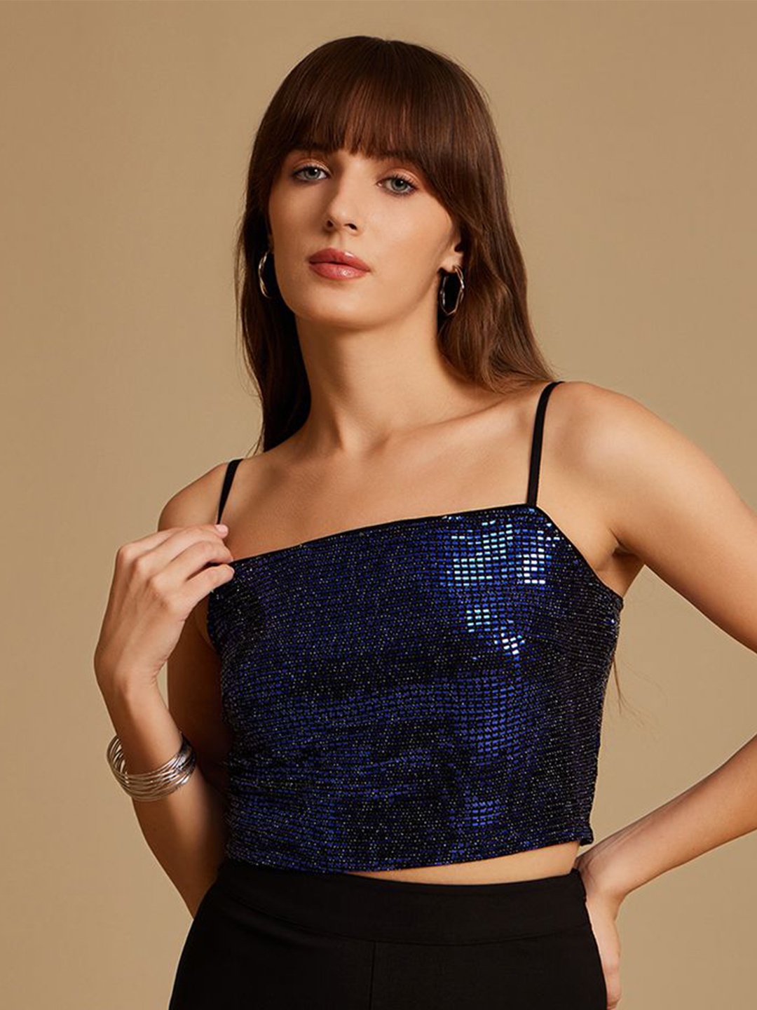 

Kazo Women Embellished Bralette Crop Top, Blue