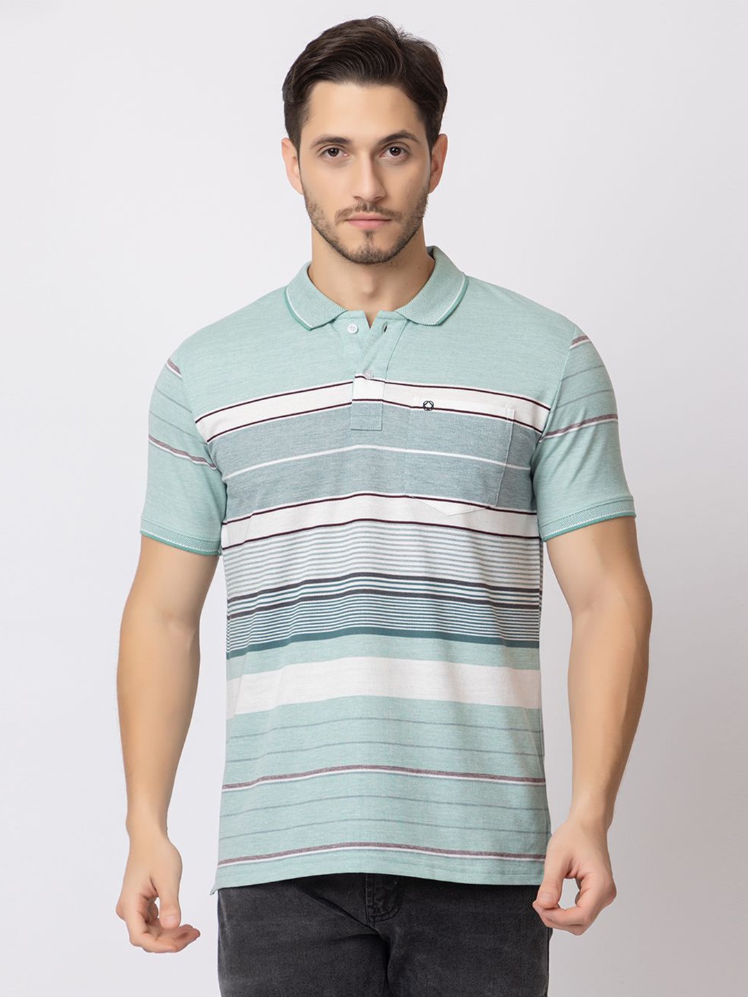 

ARIIX Men Striped Polo Collar Cotton T-shirt, Green