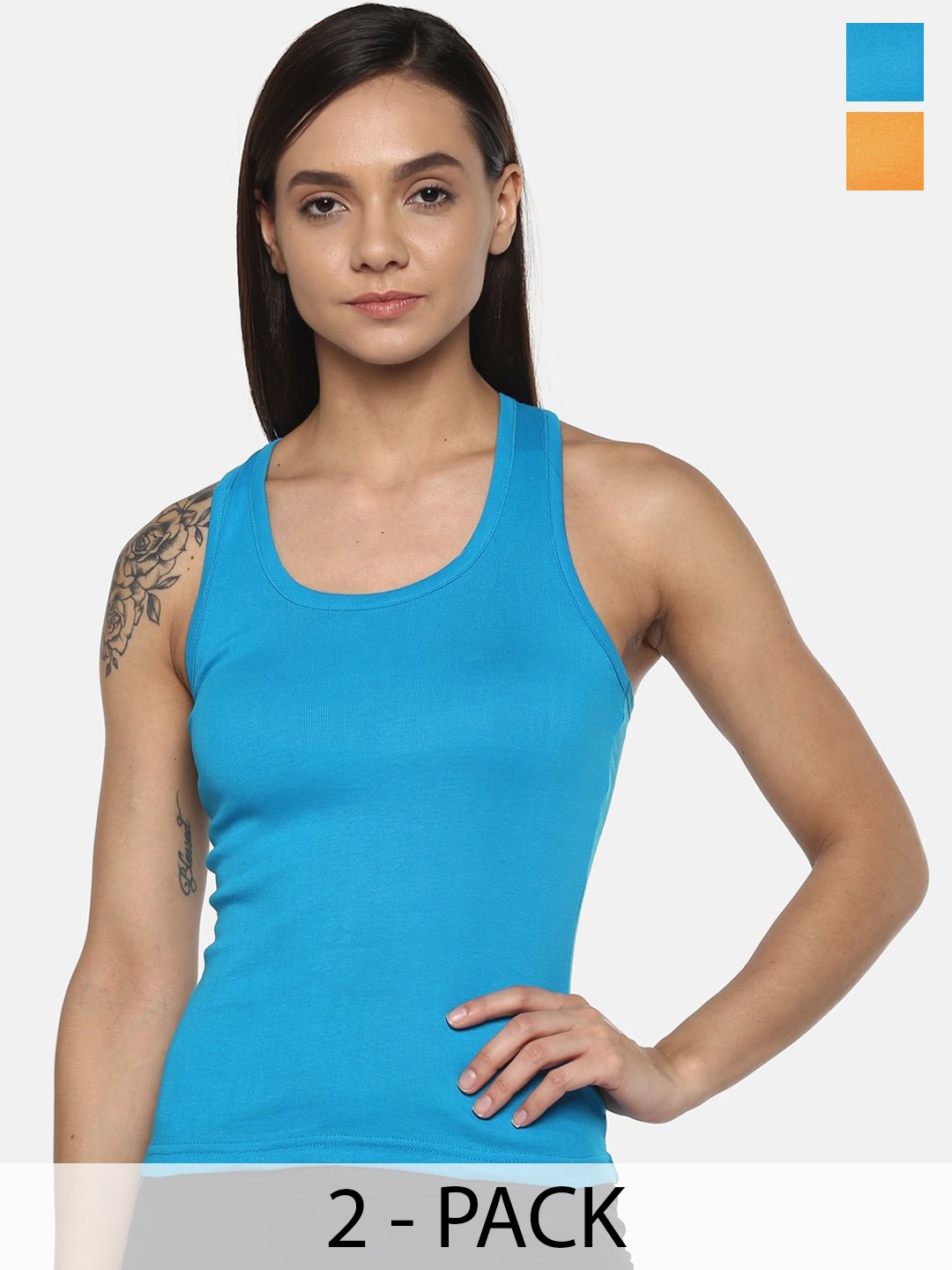 

Leading Lady Women Pack of 2 Cotton Camisoles, Blue