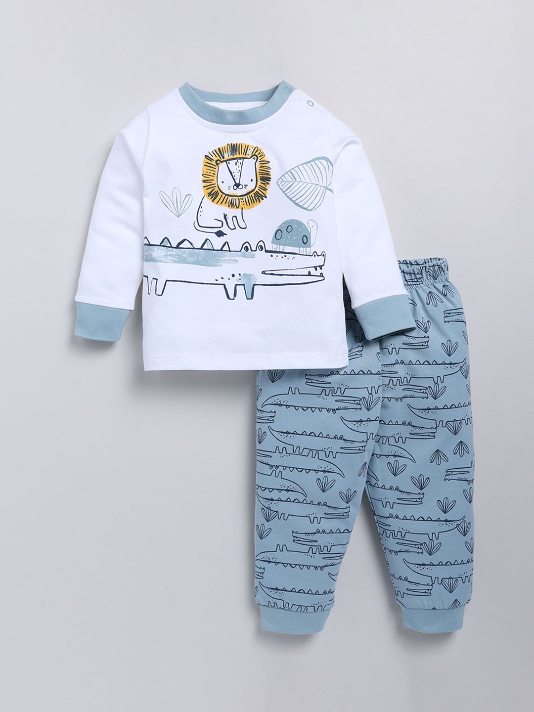 

SNUGGLY MONKEY Kids Pure Cotton Printed T-shirt with Trousers, White