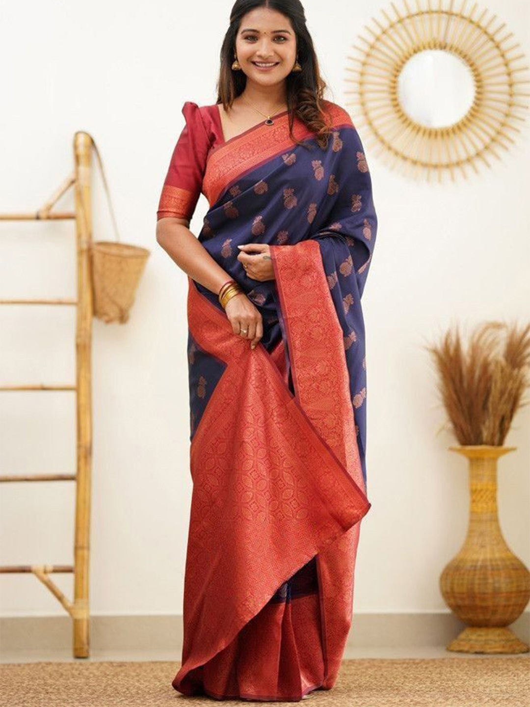 

Areca Designer Ethnic Motifs Pure Silk Banarasi Saree, Blue