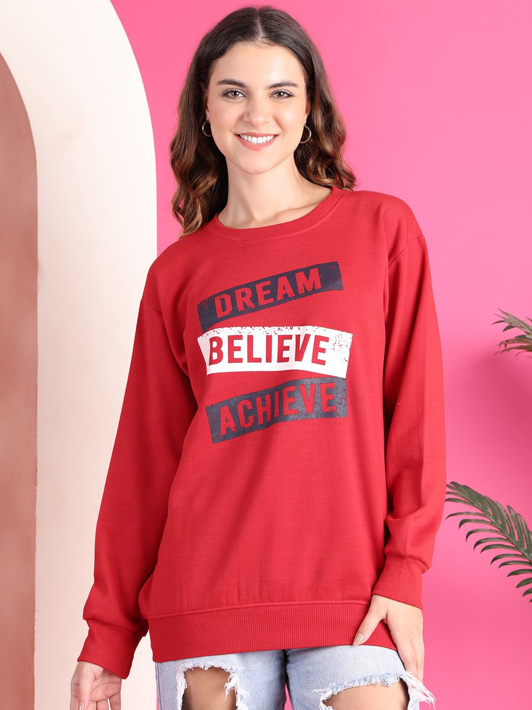 

MACK JONNEY Women Printed Sweatshirt, Maroon