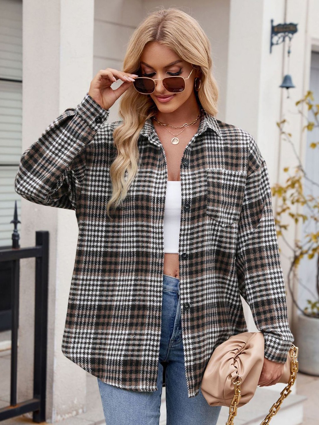 

StyleCast x Revolte Women Opaque Checked Casual Shirt, Black