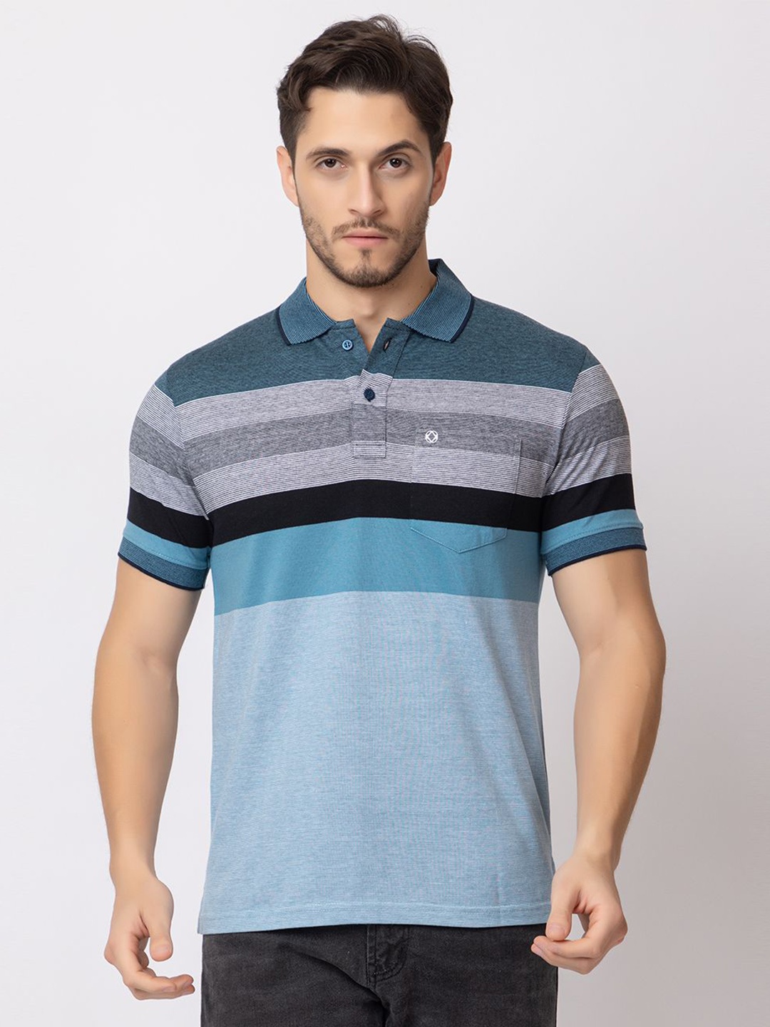 

ARIIX Men Striped Polo Collar Cotton T-shirt, Blue