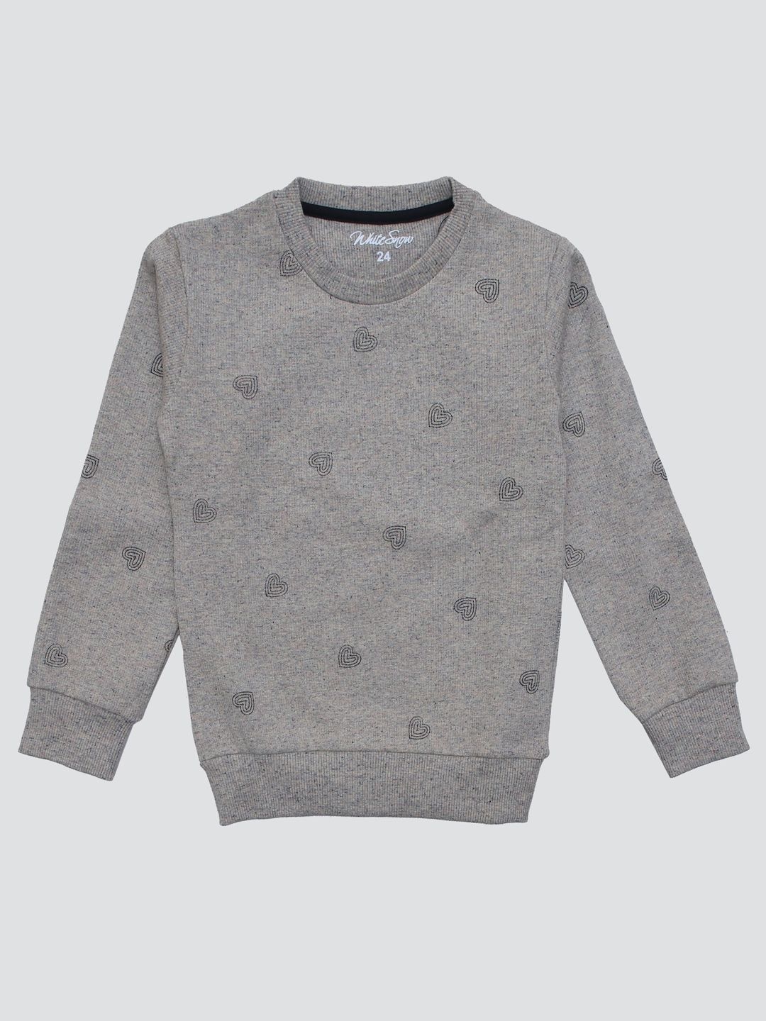 

White Snow Girls Printed Round Neck Sweatshirt, Grey