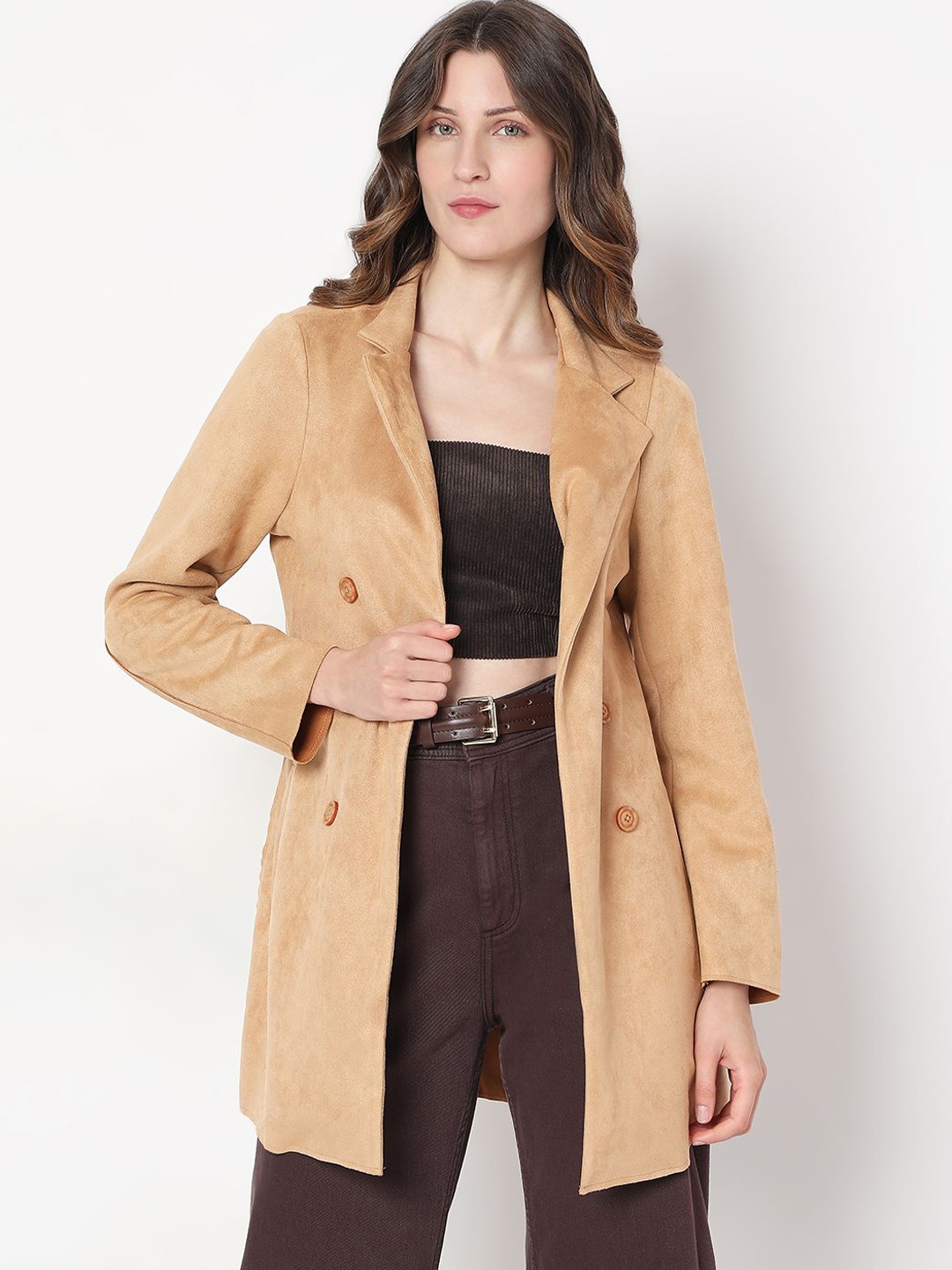 

Vero Moda Single-Breasted Longline Overcoat, Brown