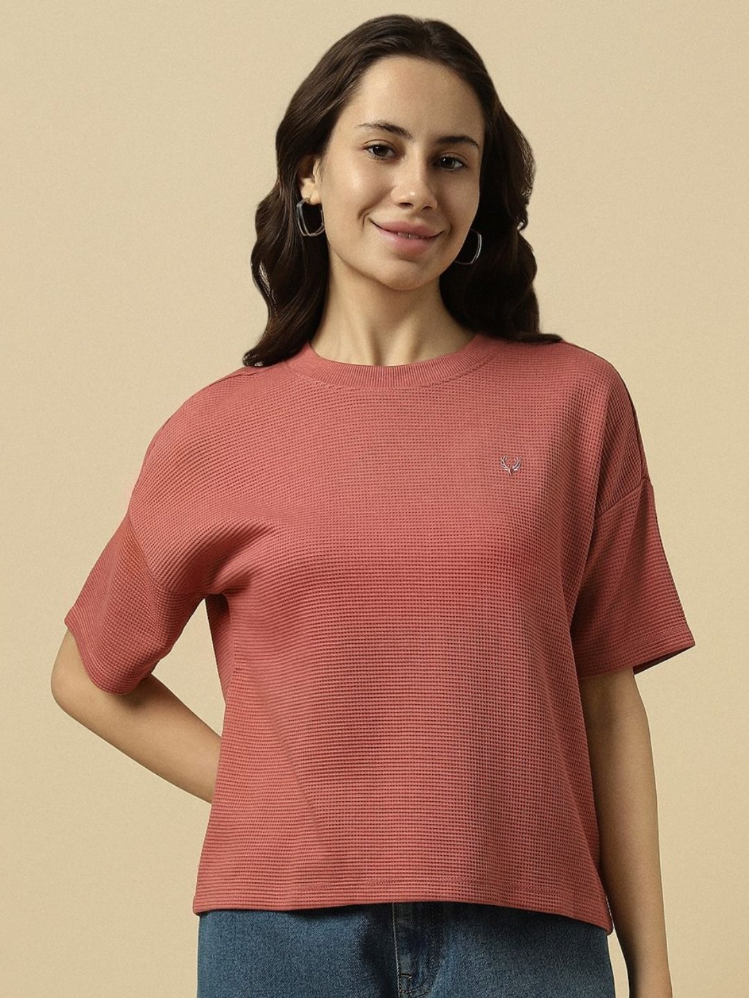 

Allen Solly Woman Women Drop-Shoulder Sleeves T-shirt, Maroon