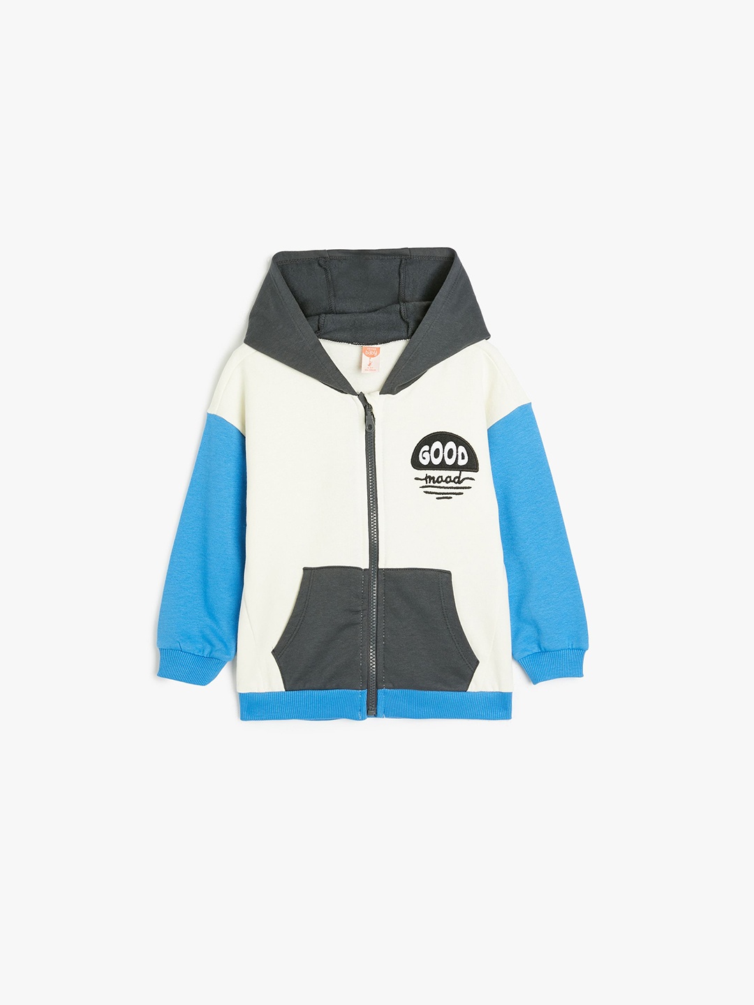 

Koton Boys Colourblocked Front-Open Hooded Sweatshirt, Beige