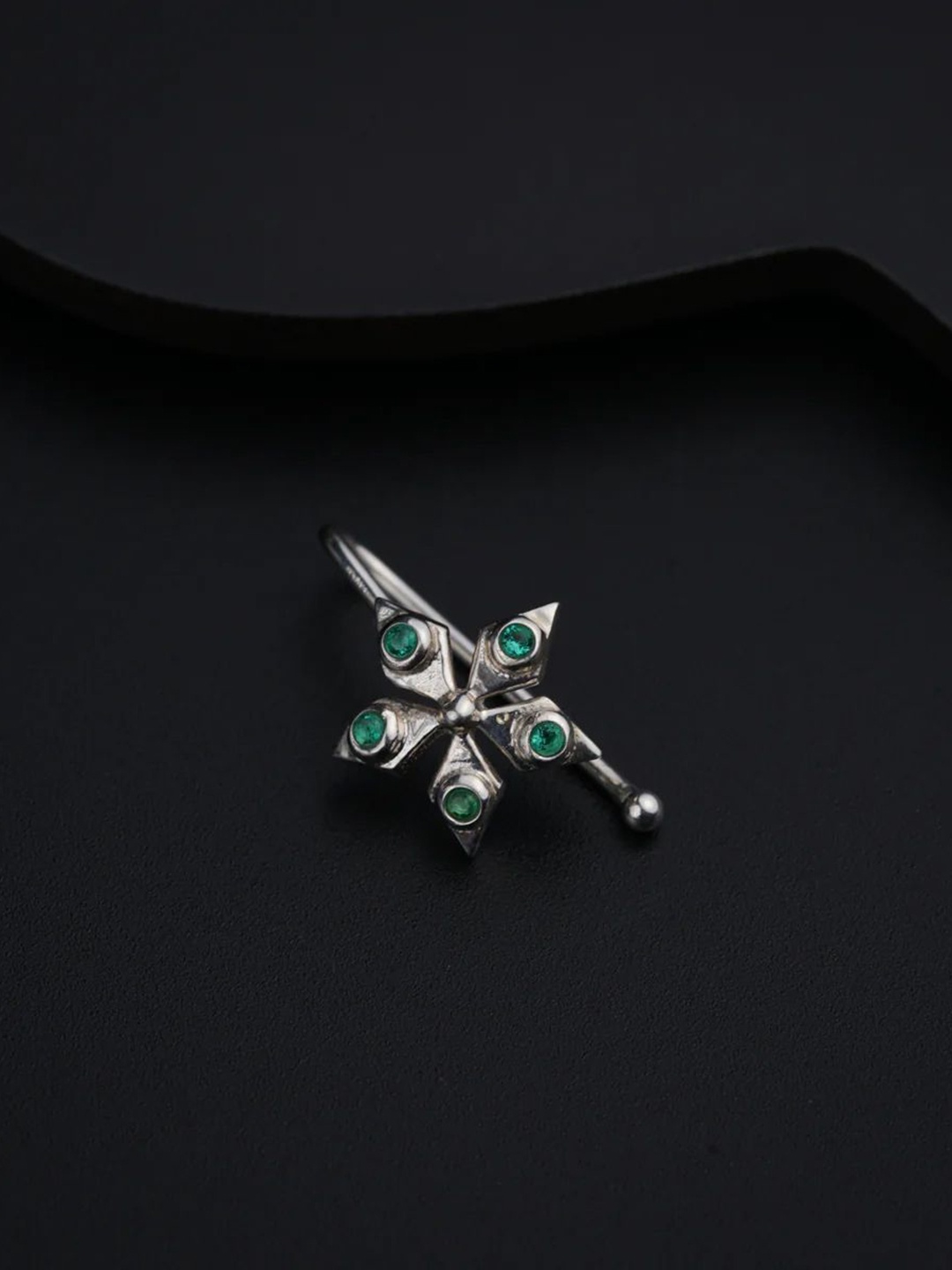 

House of Aadyaa Sterling Silver Oxidised Stone Studded Stud Nosepin