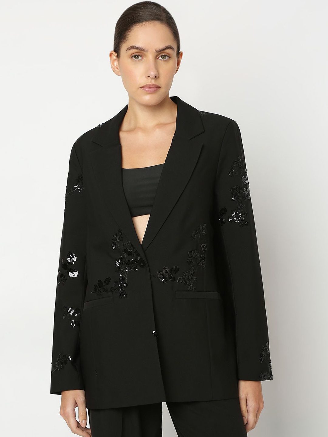 

Vero Moda Embellished Single-Breasted Party Blazer, Black