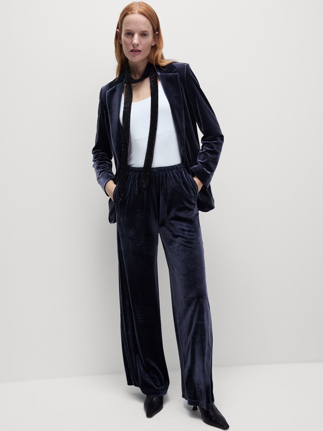 

Marks & Spencer Women High-Rise Pleated Trousers, Navy blue