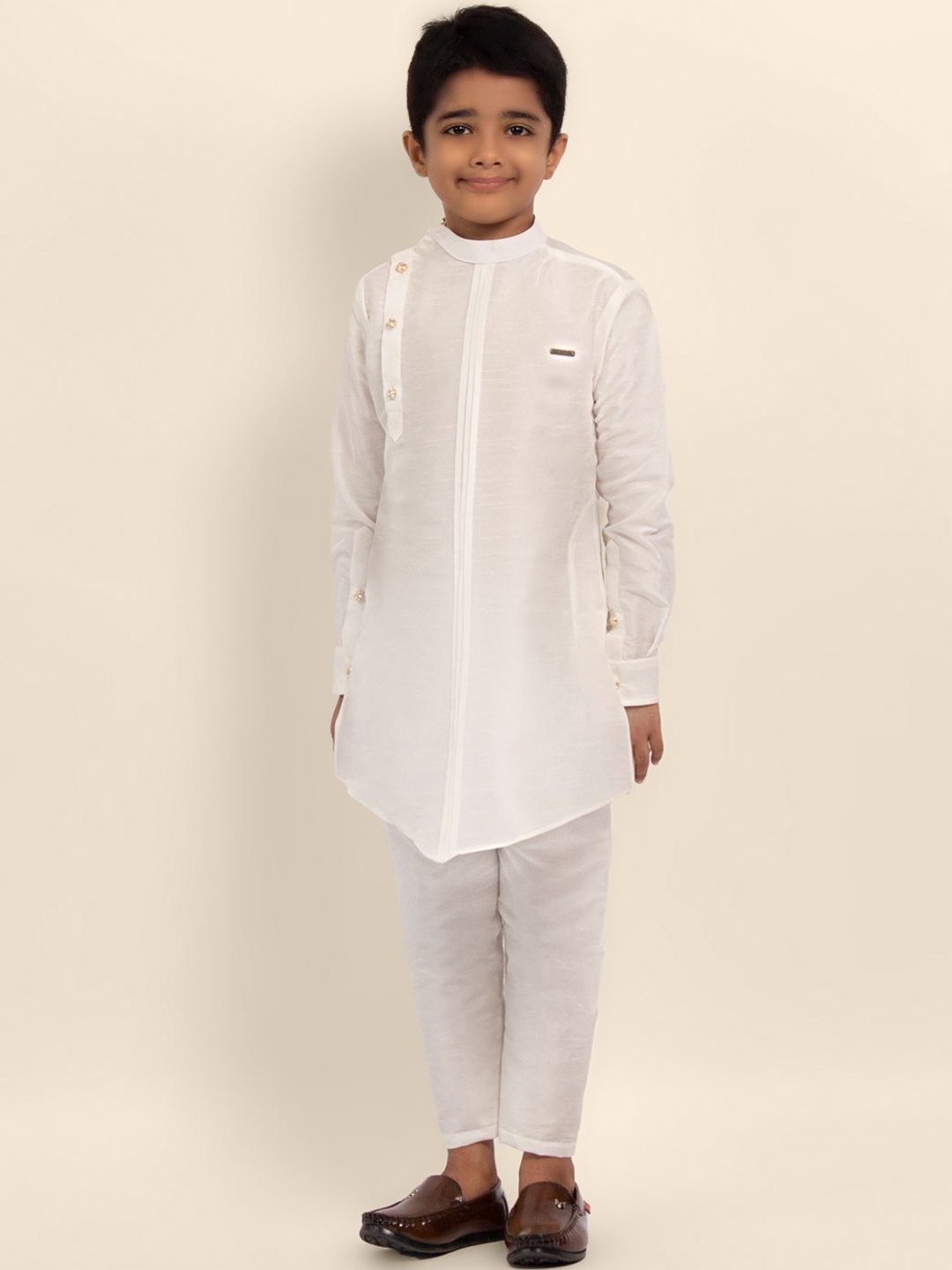 

DEVOILER Boys Band Collar Straight Kurta, White