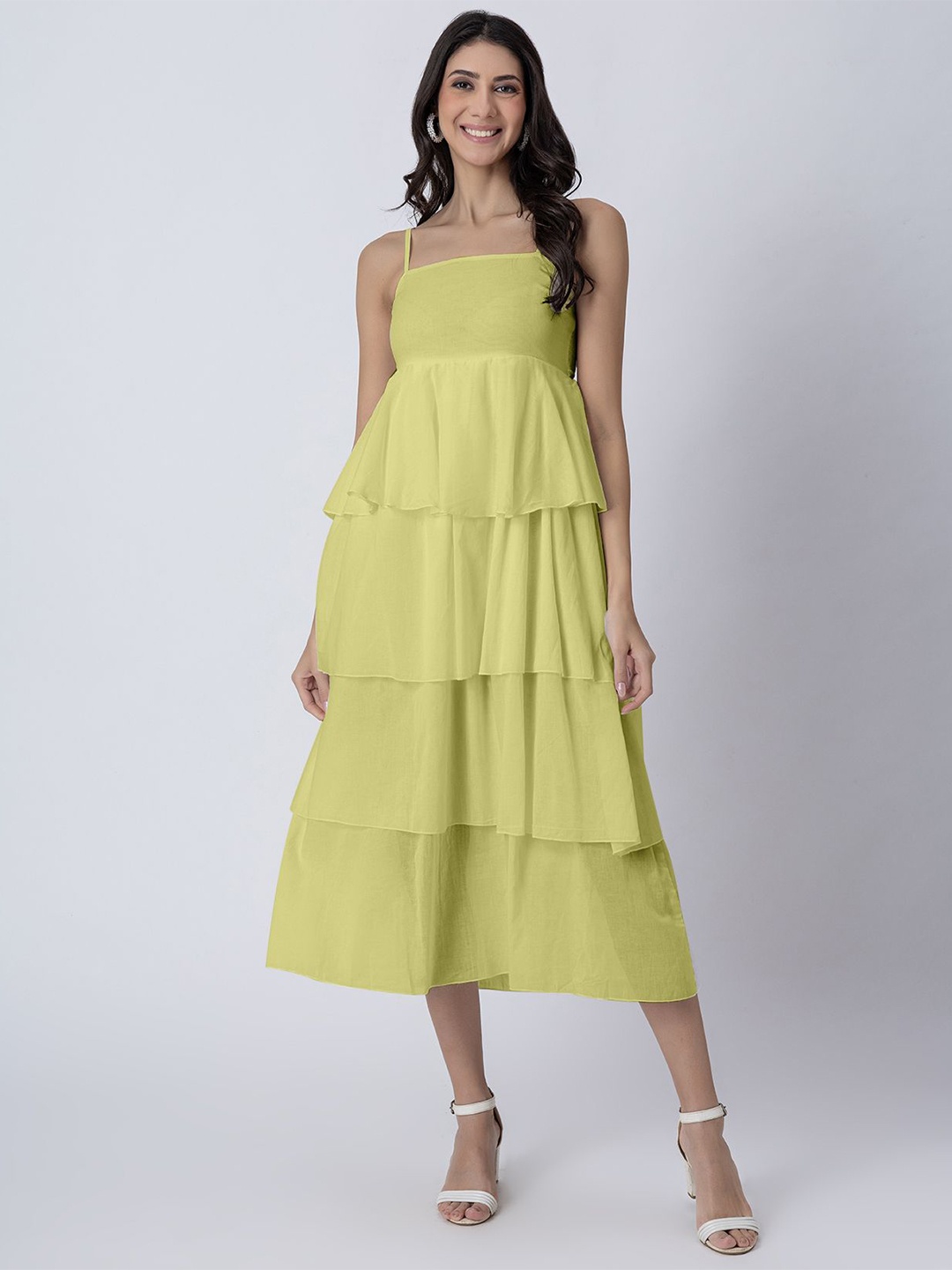 

Moomaya Women Tiered Drop-Waist Midi Dress, Lime green