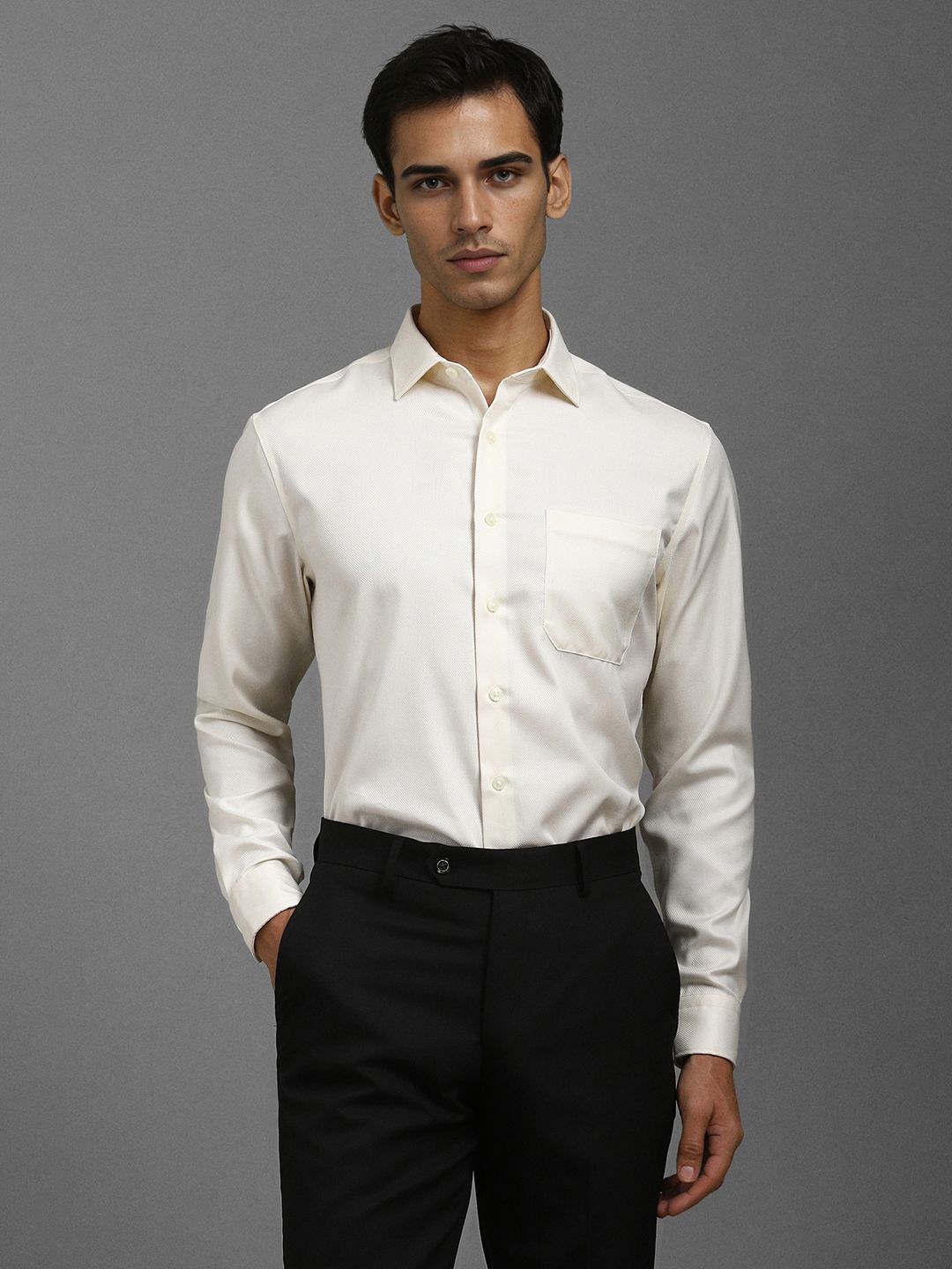 

Louis Philippe Men Slim Fit Opaque Formal Shirt, Cream