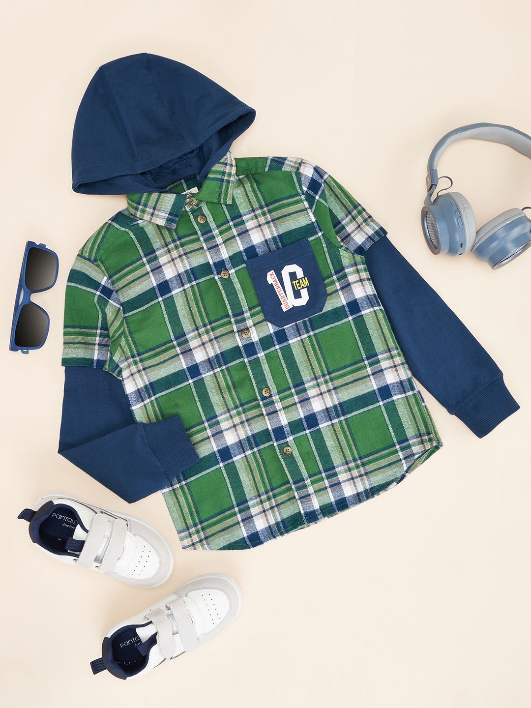 

Pantaloons Junior Boys Tartan Checks Opaque Casual Shirt, Green