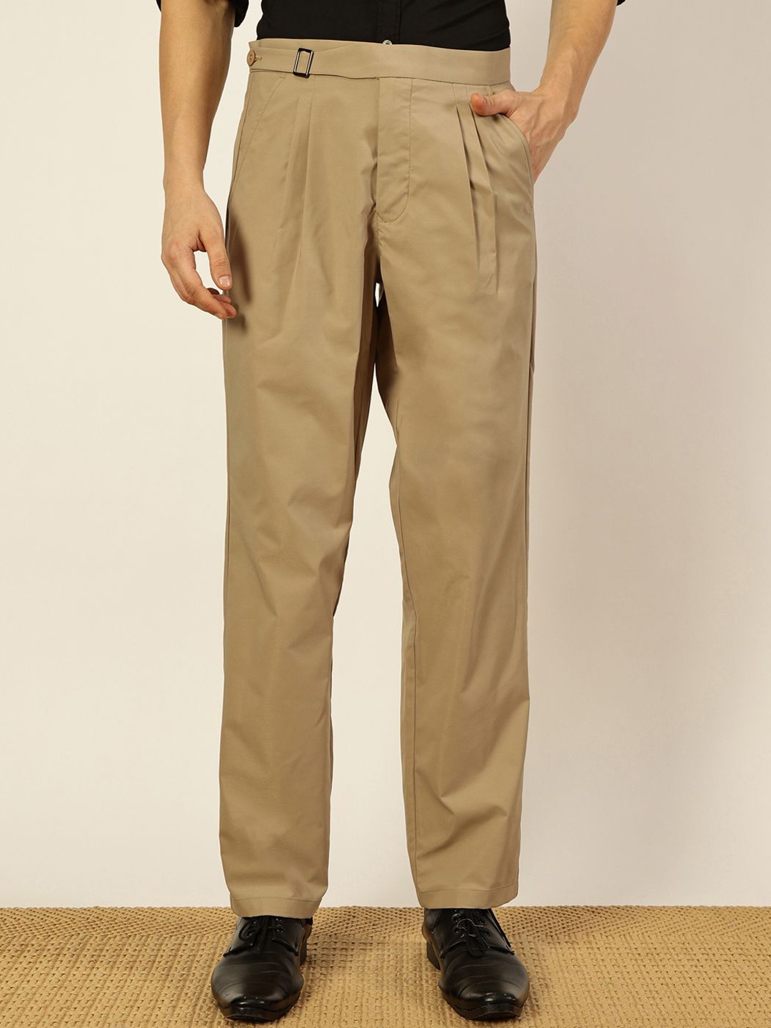 

Thomas Scott Men Smart Pleated Mid-Rise Trousers, Beige