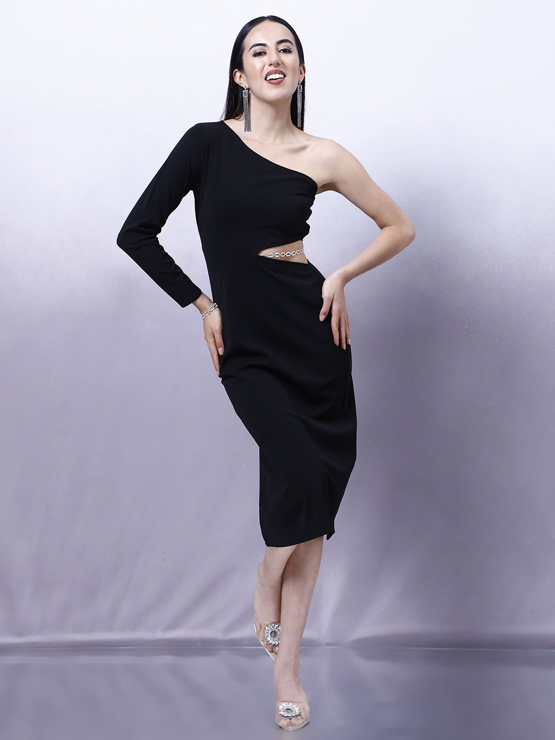 

Shally Bhasin by Athena Women One Shoulder Sheath Midi Dress, Black