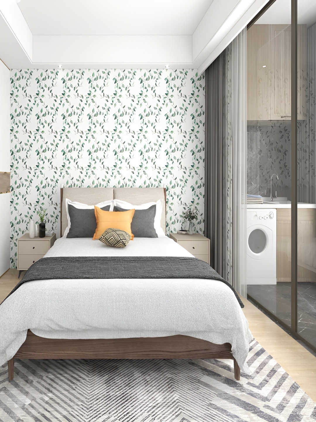 

Asian royal White & Green Printed Self-Adhesive Waterproof Wallpaper