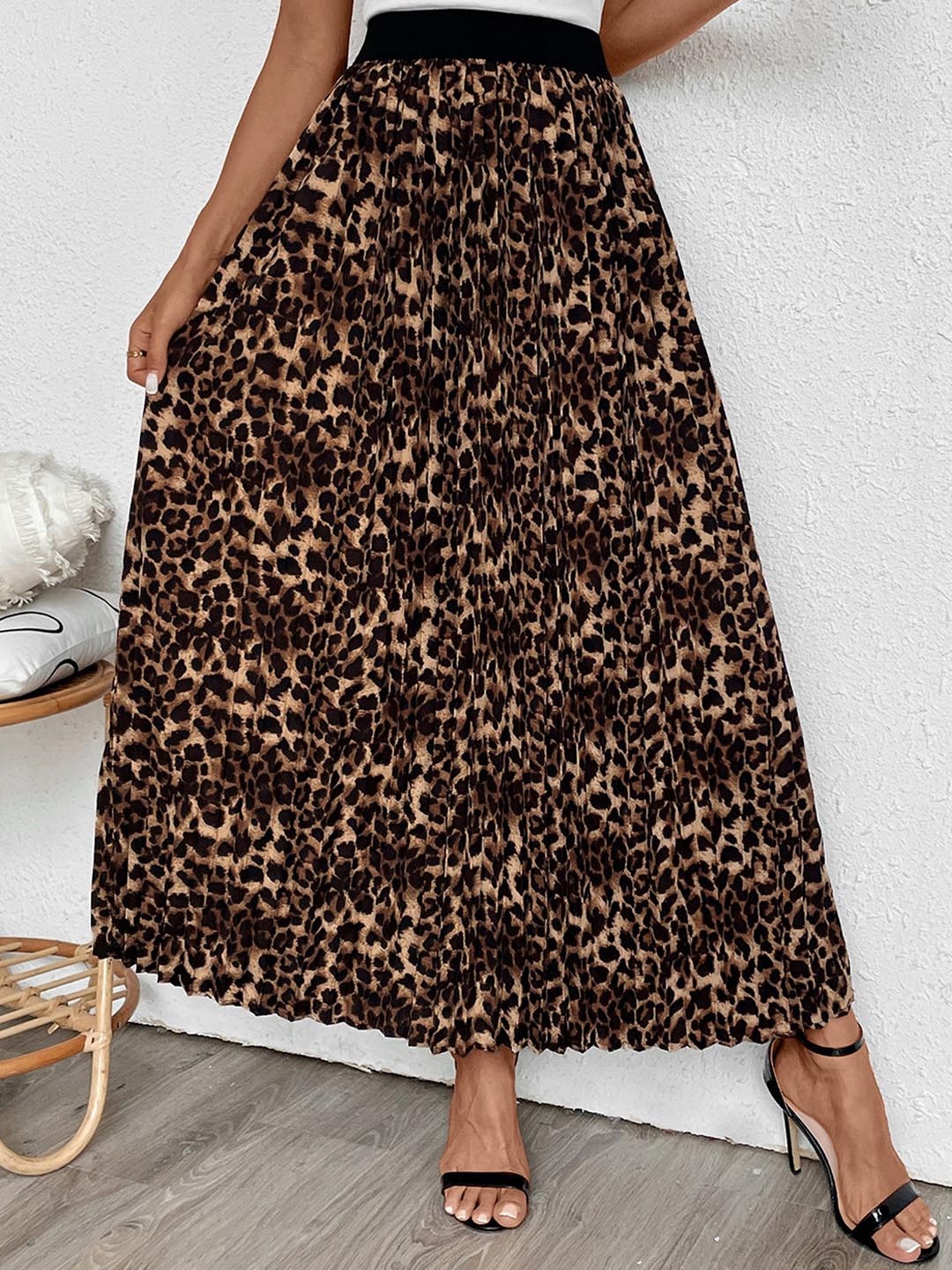

StyleCast x Revolte Women Animal Printed Gathered Maxi Skirt, Coffee brown