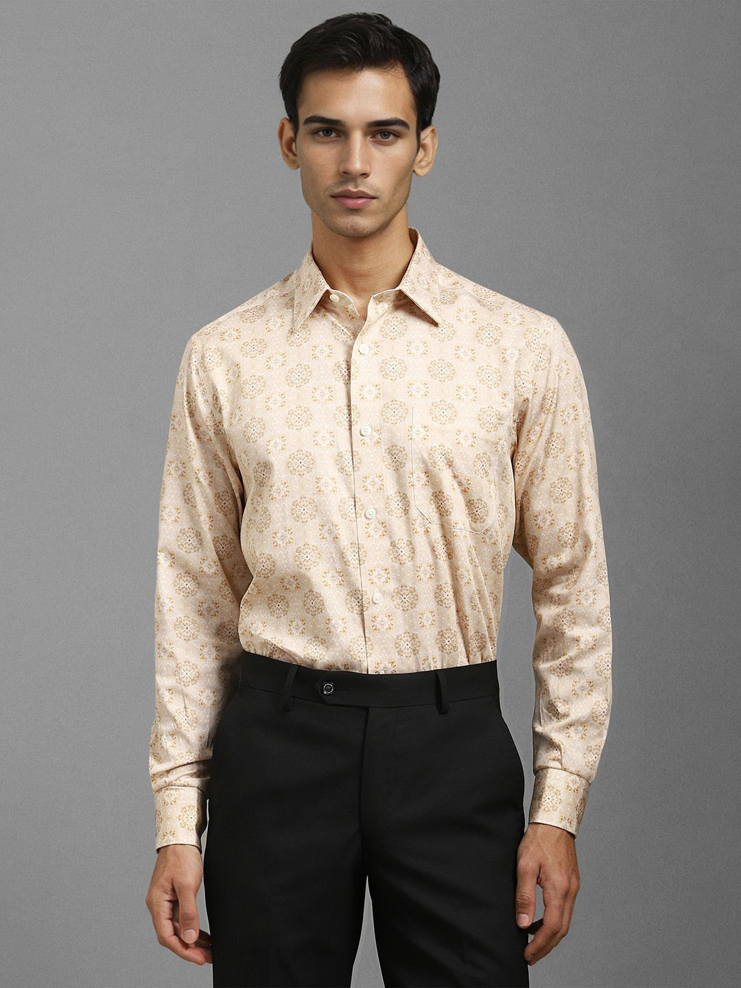 

Louis Philippe Men Classic Floral Opaque Printed Formal Shirt, Beige