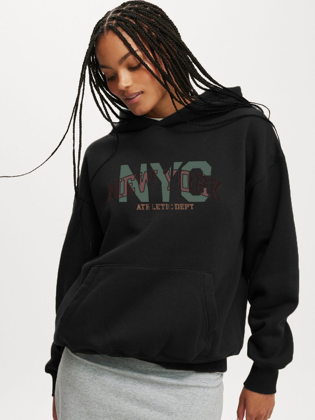 

CLAFOUTIS Women Printed Long Sleeves Hooded Sweatshirt, Black