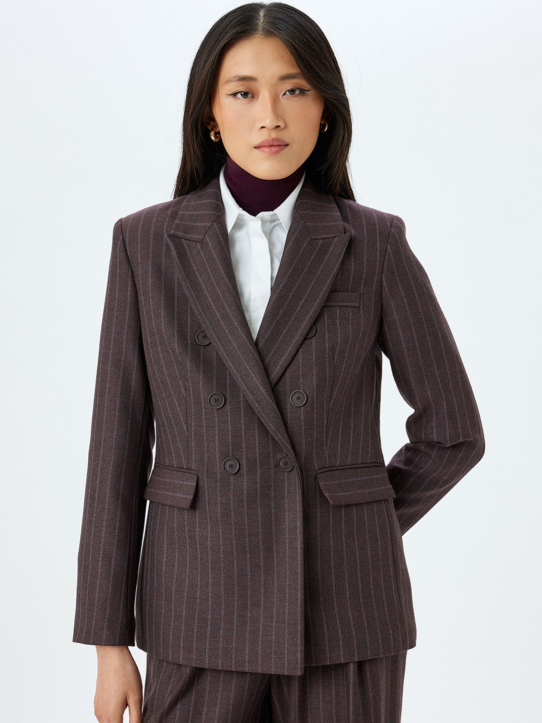 

Koton Striped Long Sleeve Double Breasted Blazers, Red
