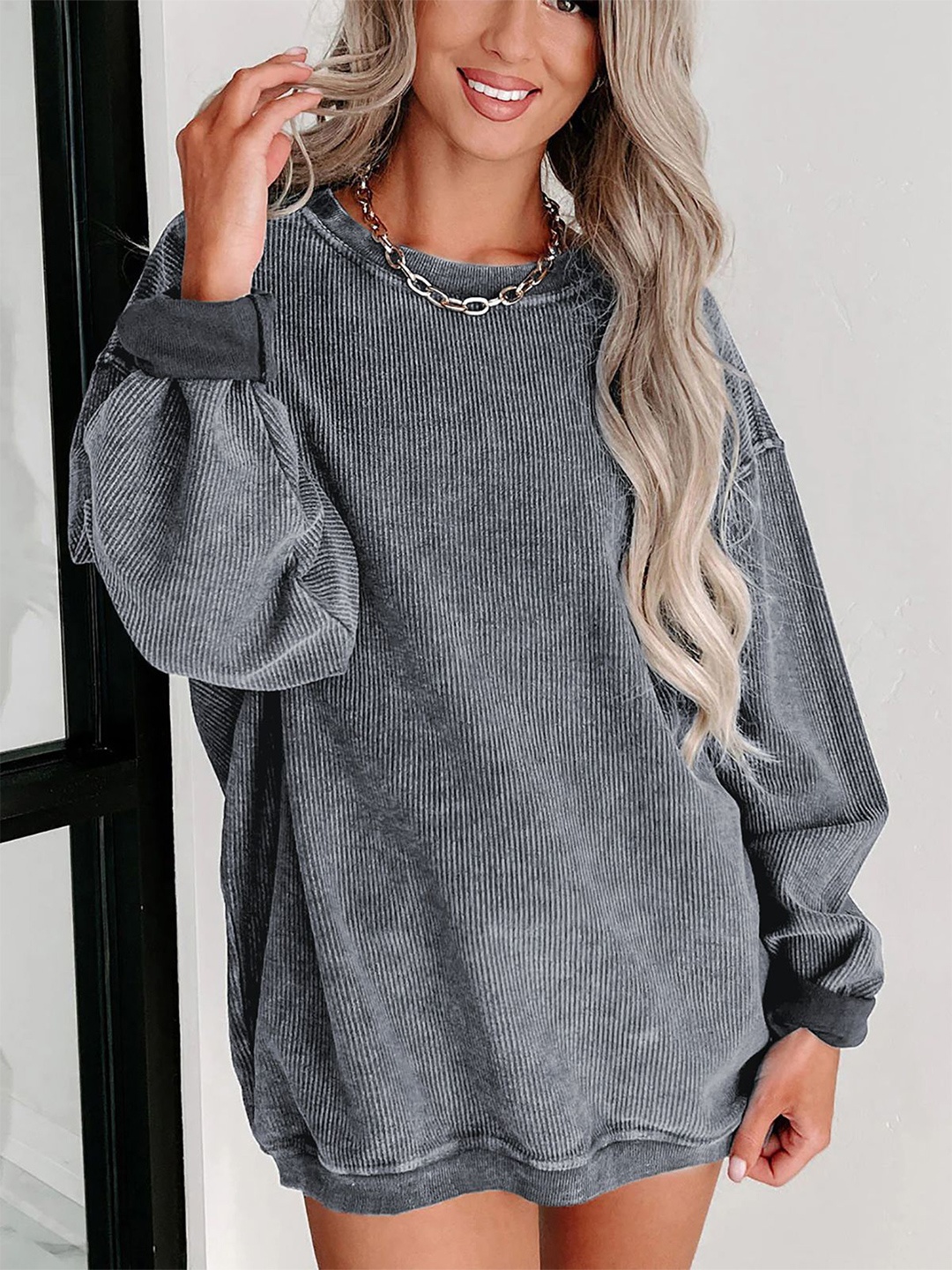

StyleCast x Revolte Women Round Neck Long Sleeves Sweatshirt, Grey