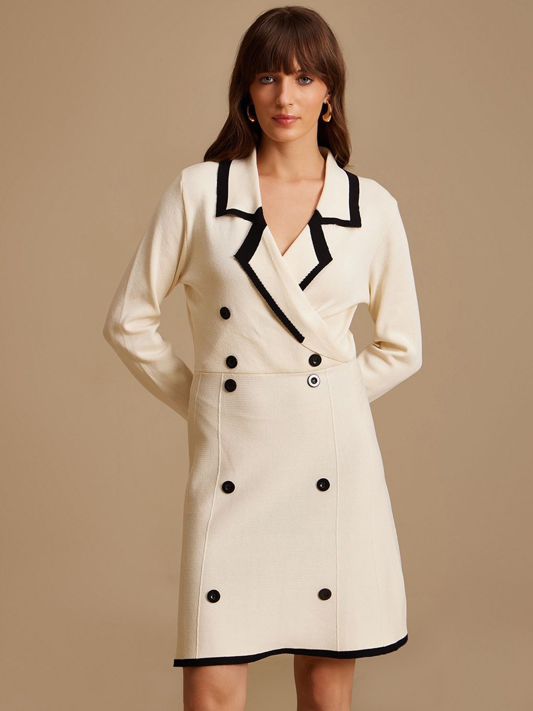 

Kazo Women Self Design Formal Above Knee Blazer Dress, White