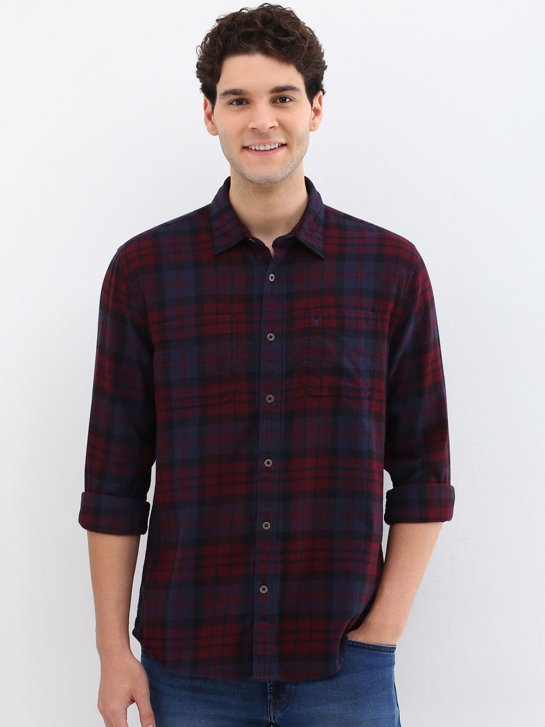 

Allen Solly Men Custom Opaque Checked Casual Shirt, Maroon