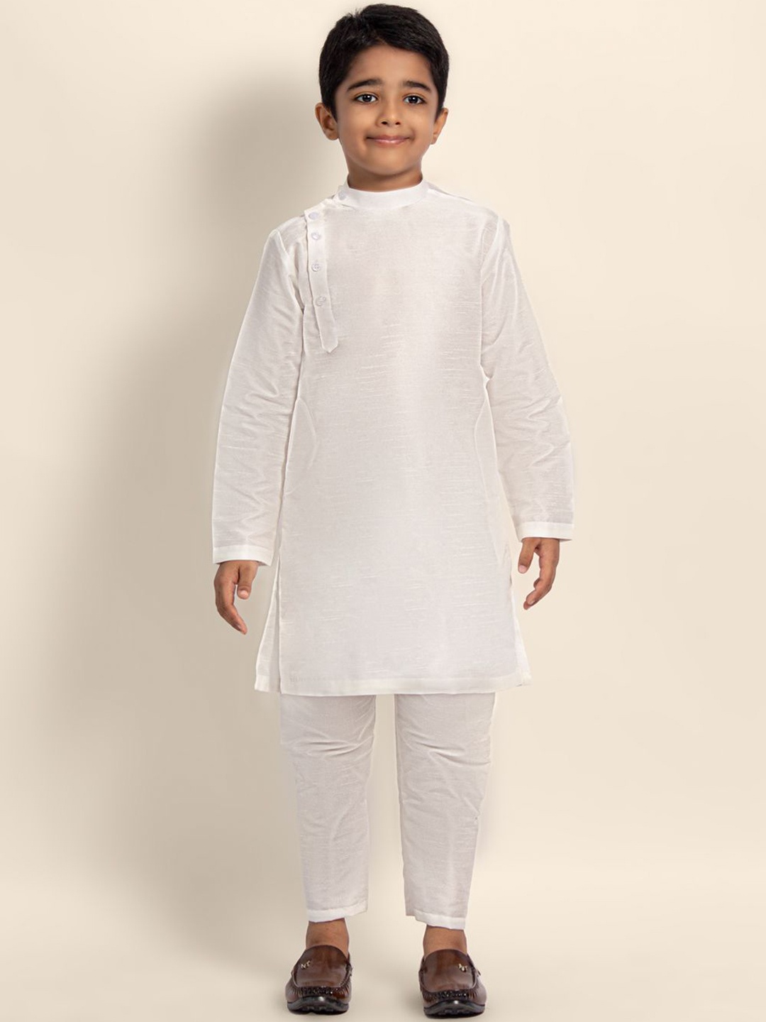 

DEVOILER Boys Band Collar Straight Kurta With Pyjamas, White