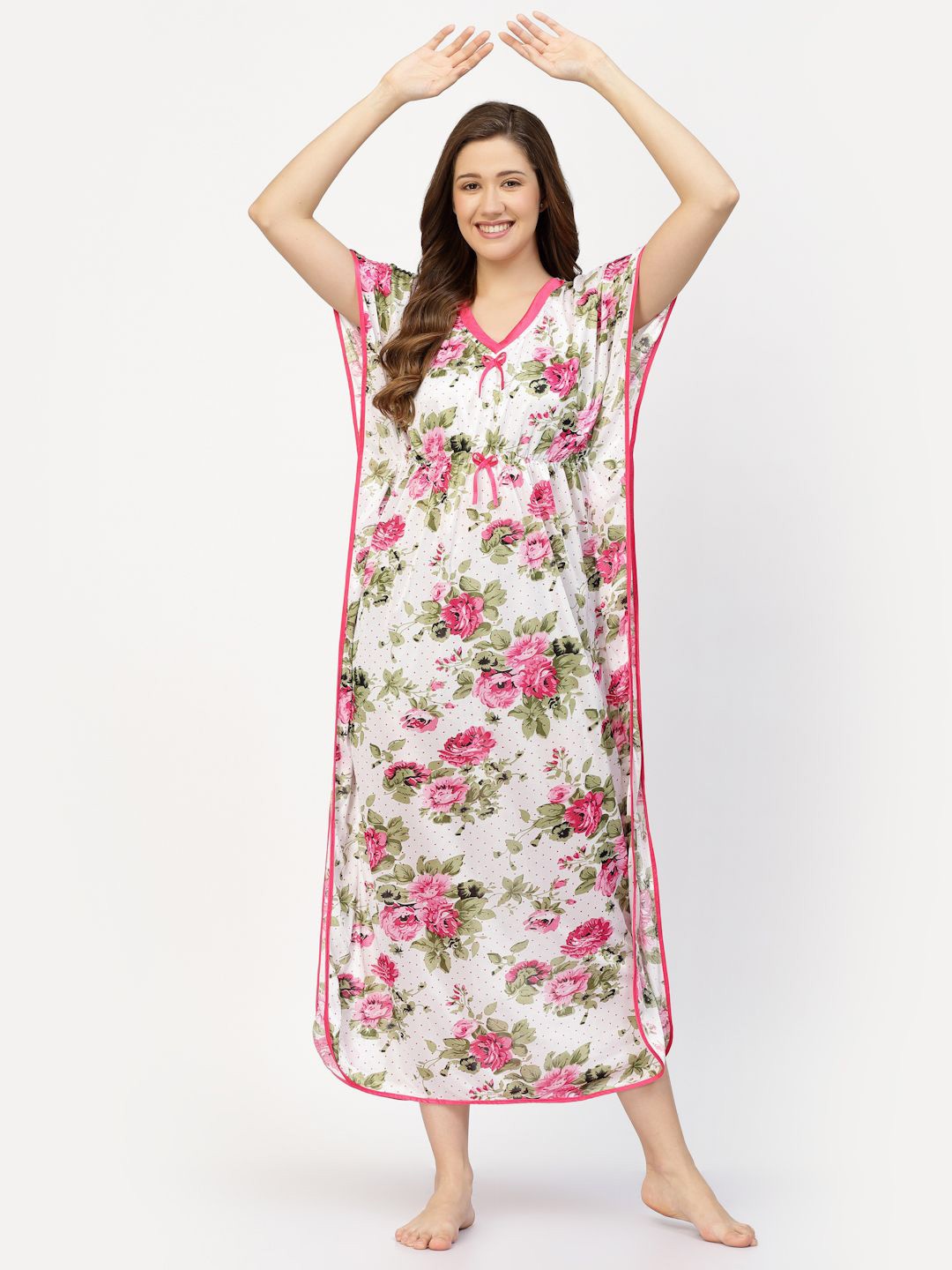 

CHUI MUI Women Floral Printed Maxi Kaftan Nightdress, Pink