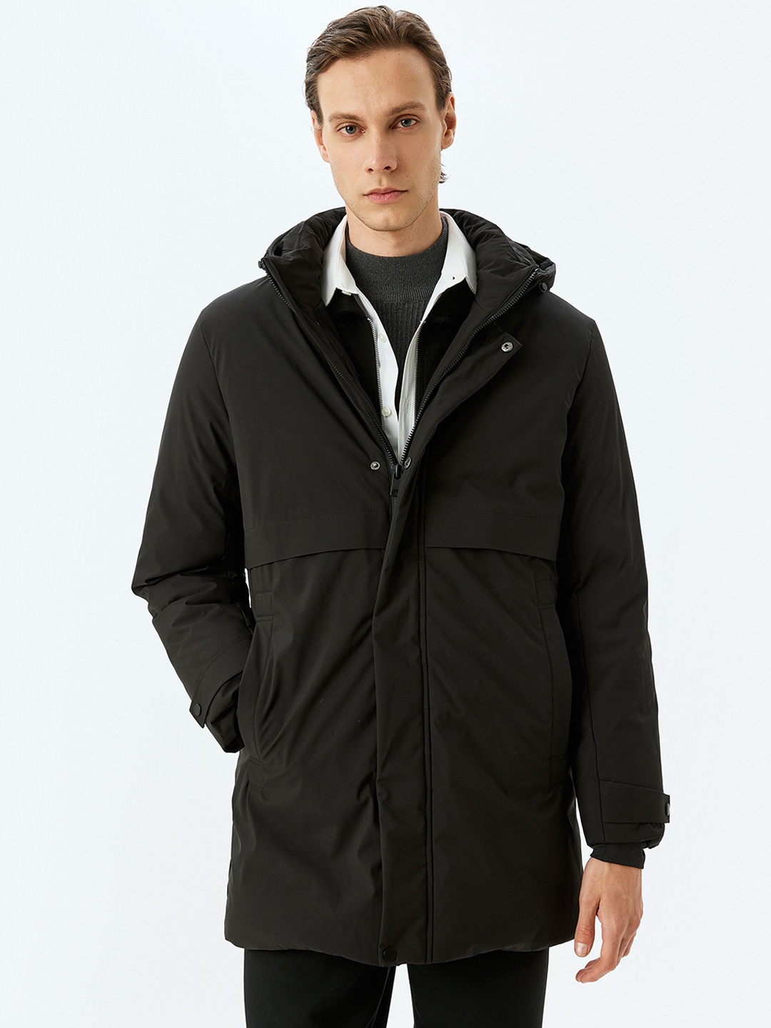 

Koton Men Long Sleeves Single Breasted Hooded Overcoat, Black