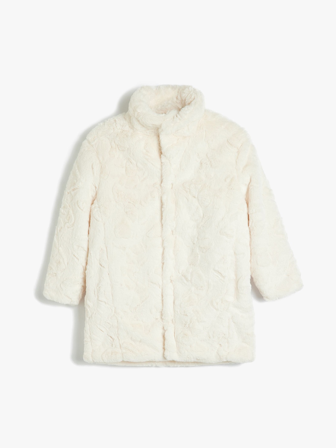 

Koton Girls Self Design Single-Breasted Plush Overcoat, Off white