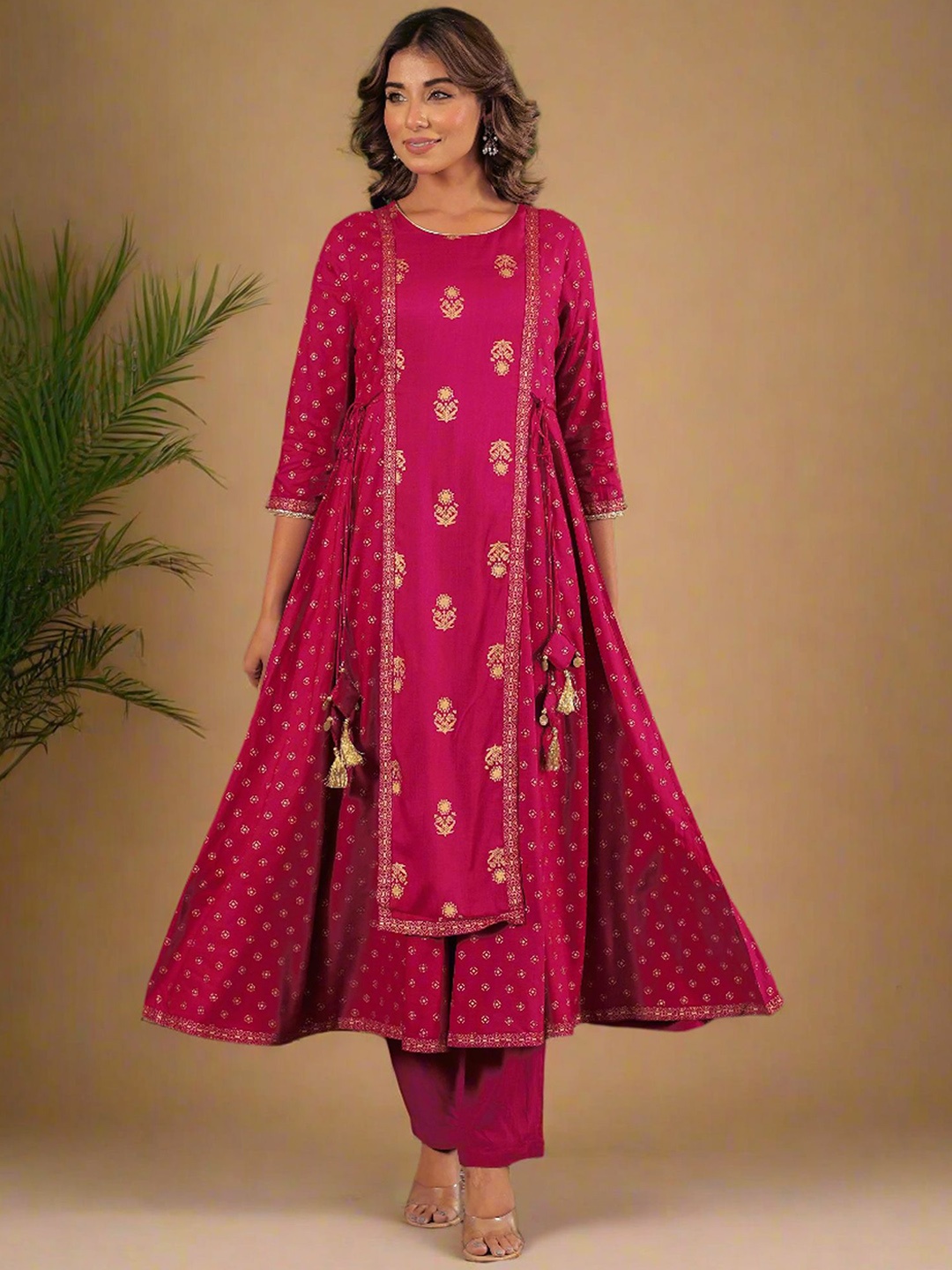 

HERE&NOW Ethnic Motifs Printed A-Line Kurta With Trouser, Pink