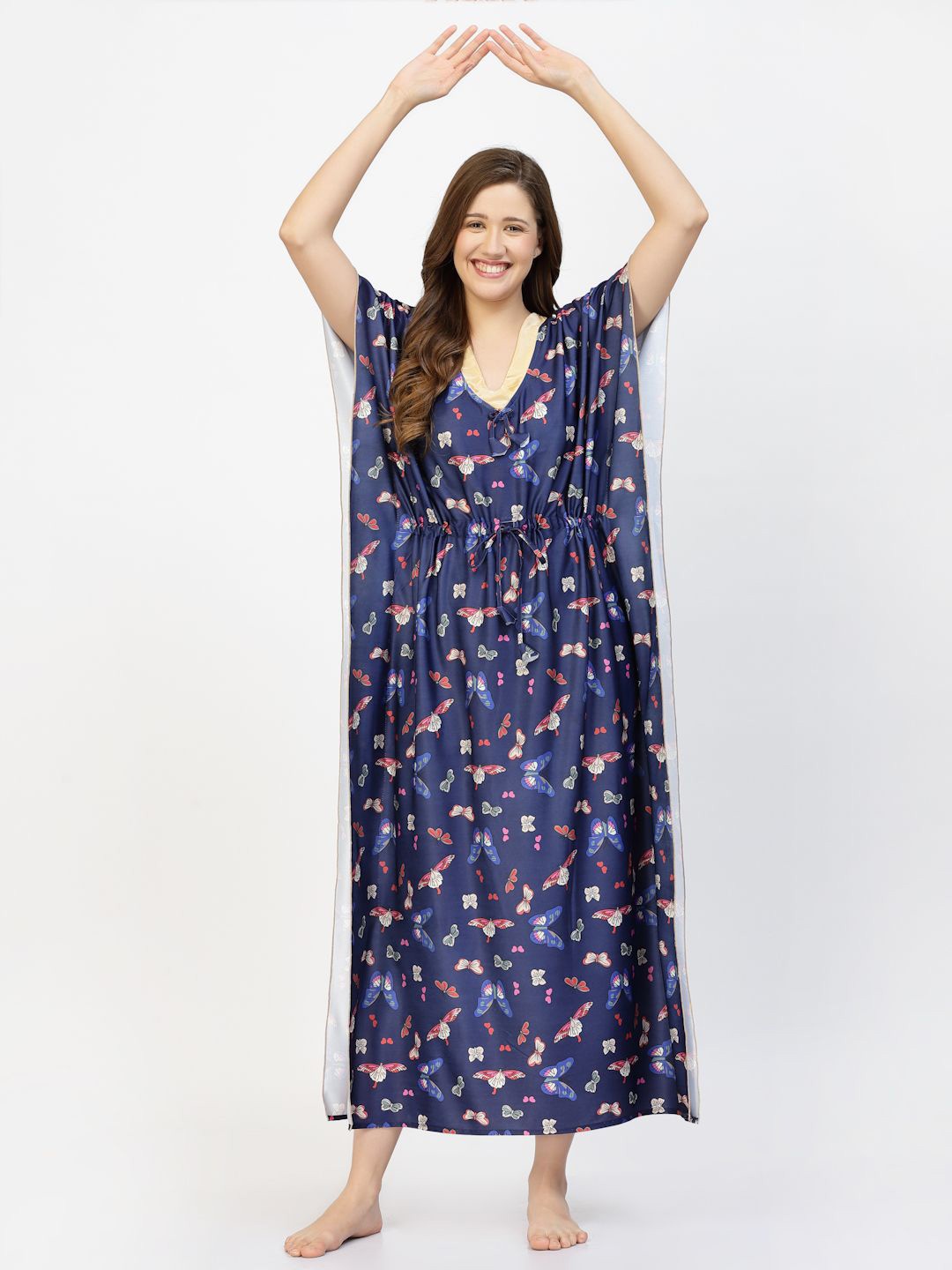 

CHUI MUI Women V-Neck Printed Maxi Kaftan Nightdress, Blue