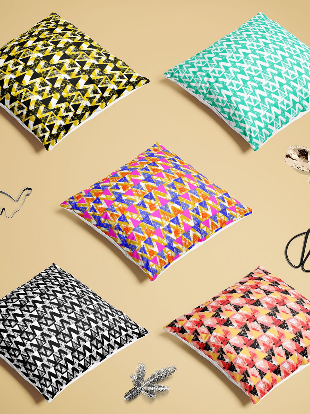 

ArtzFolio Multicoloured Set of 5 Velvet Square Cushion Covers, Multi