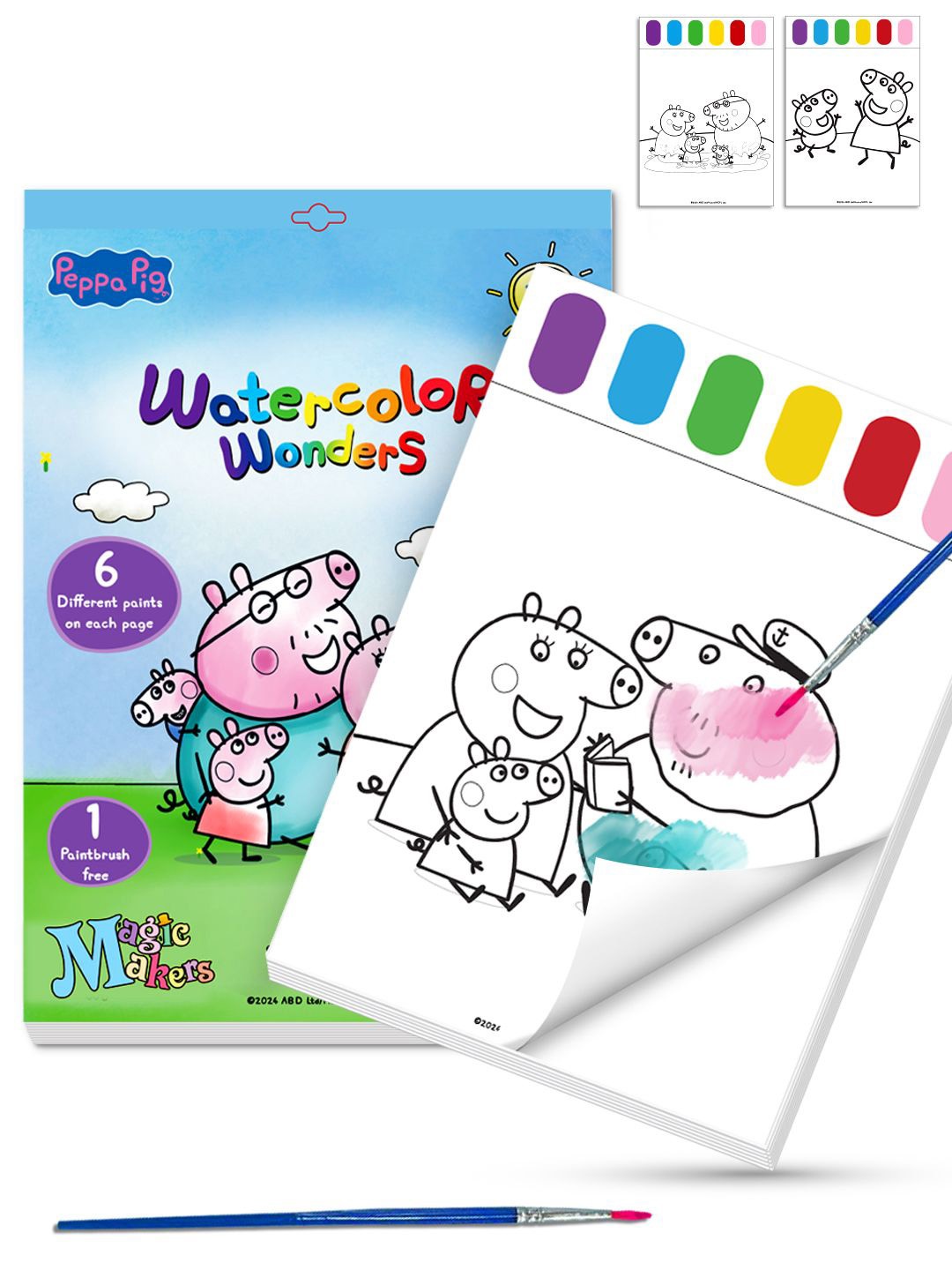 

WEMBLEY Kids Blue Peppa Pig Watercolor Painting Book With Paint Bookmarks & Bruh Art, White