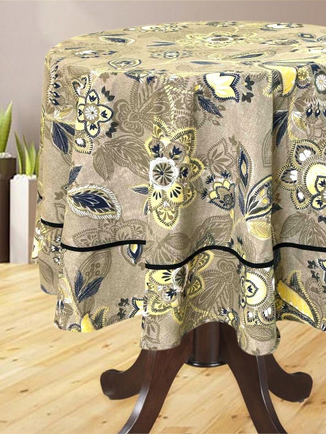 

BILBERRY Furnishing by preeti grover Green Floral Cotton Round 4-Seater Table Cover