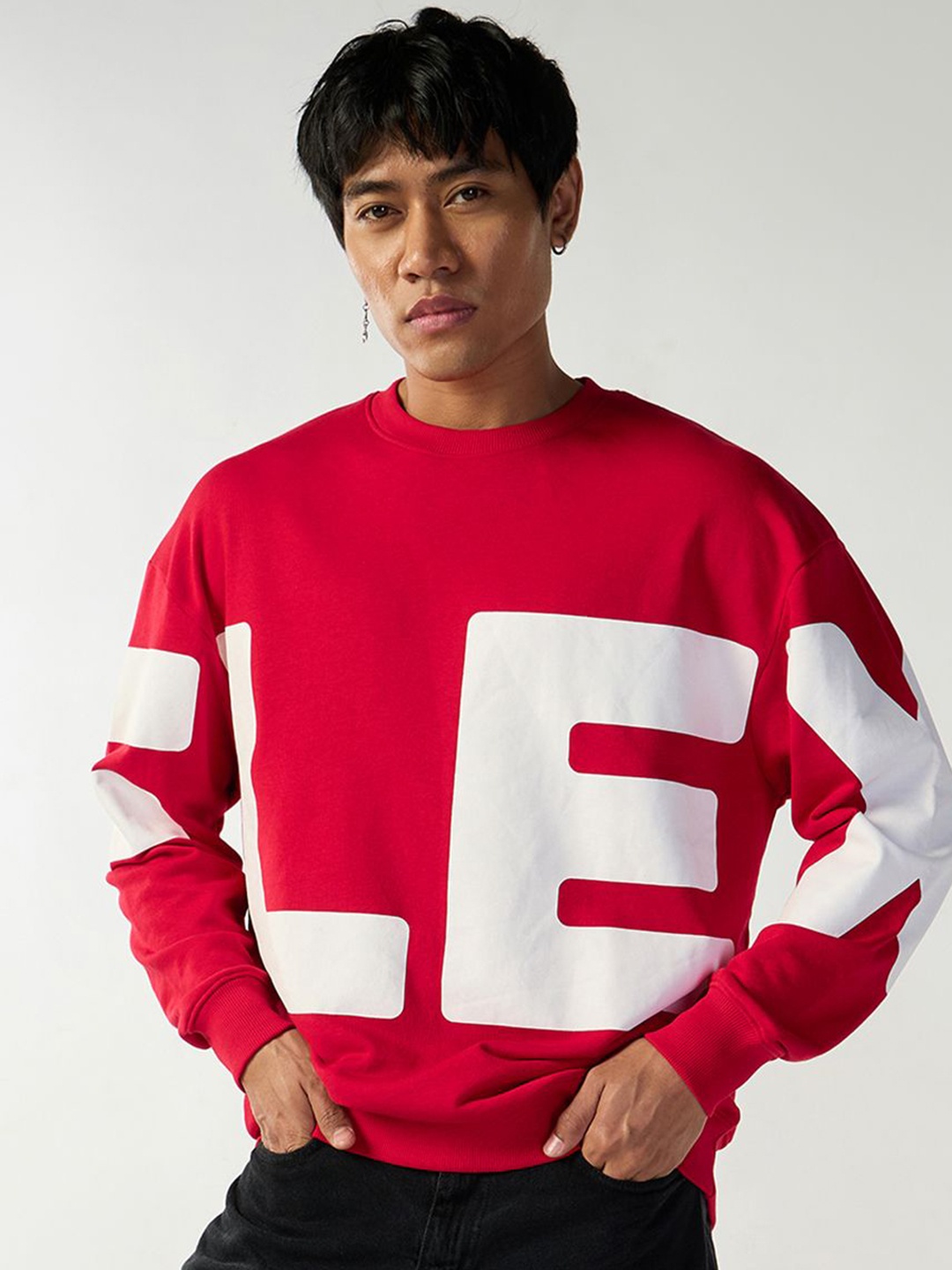 

Bewakoof Men Printed Pullover Oversized Sweatshirt, Red