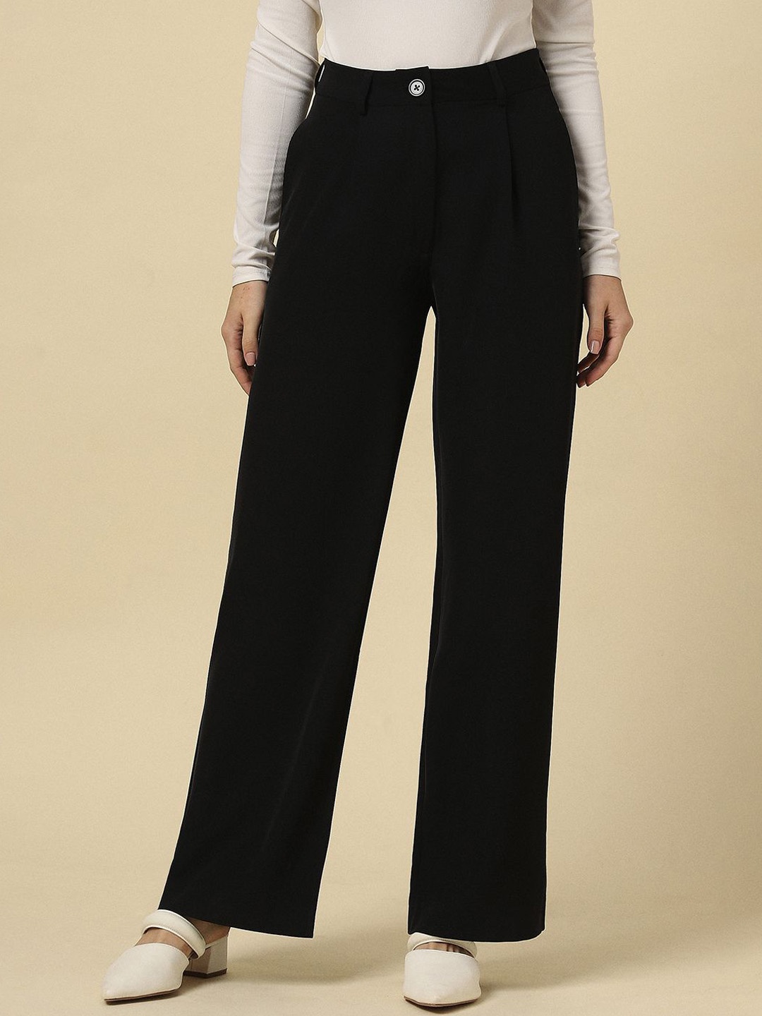 

Allen Solly Woman Women Mid-Rise Formal Trousers, Black