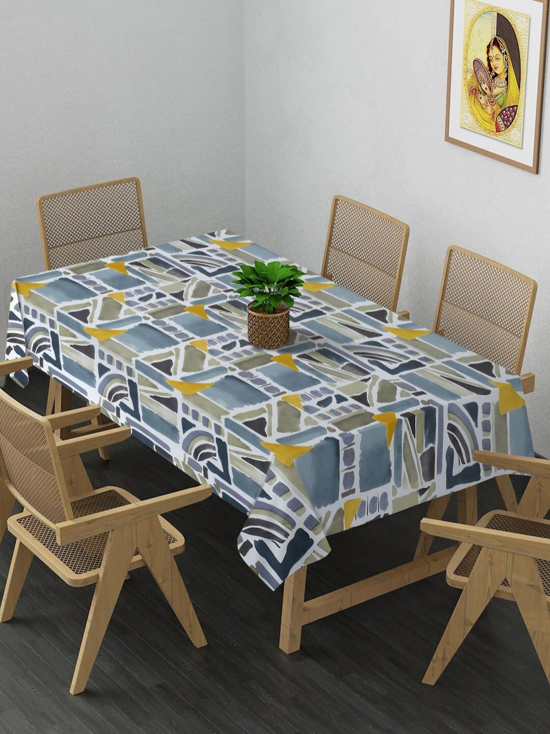 

Arrabi Grey & Yellow Printed 8-Seater Table Cover