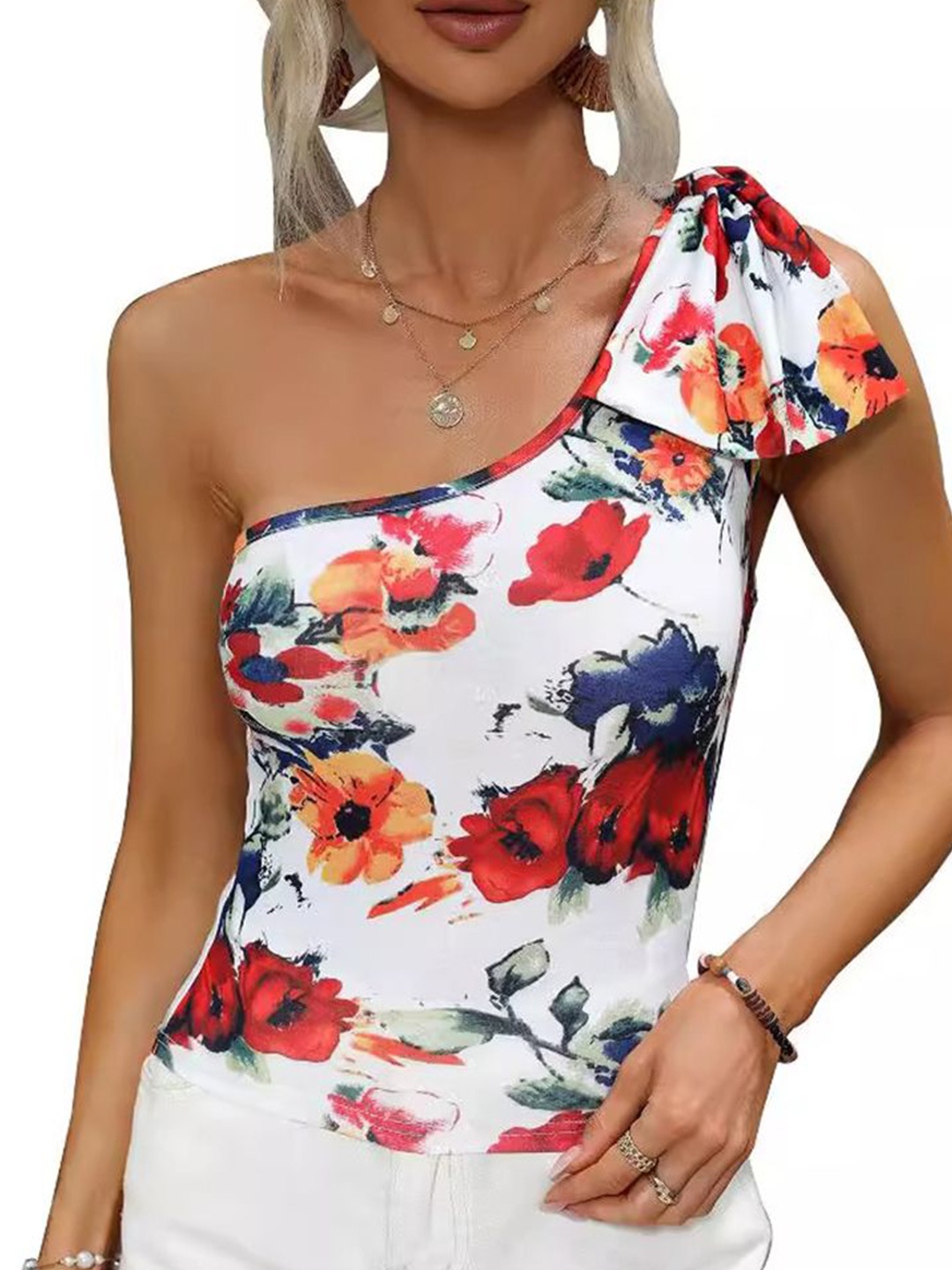 

StyleCast x Revolte Women Floral Printed Crop Chiffon Top, White