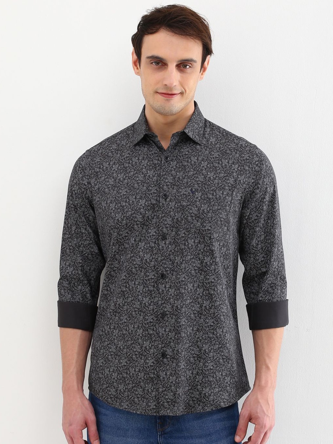 

Allen Solly Men Slim Fit Floral Opaque Printed Casual Shirt, Charcoal