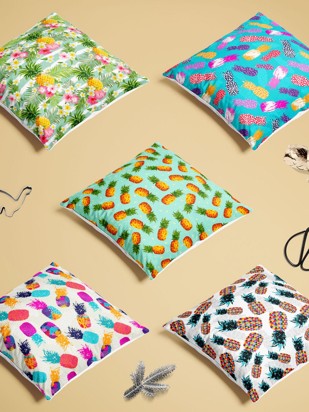 

ArtzFolio Multicoloured Set of 5 Square Cushion Covers, Multi