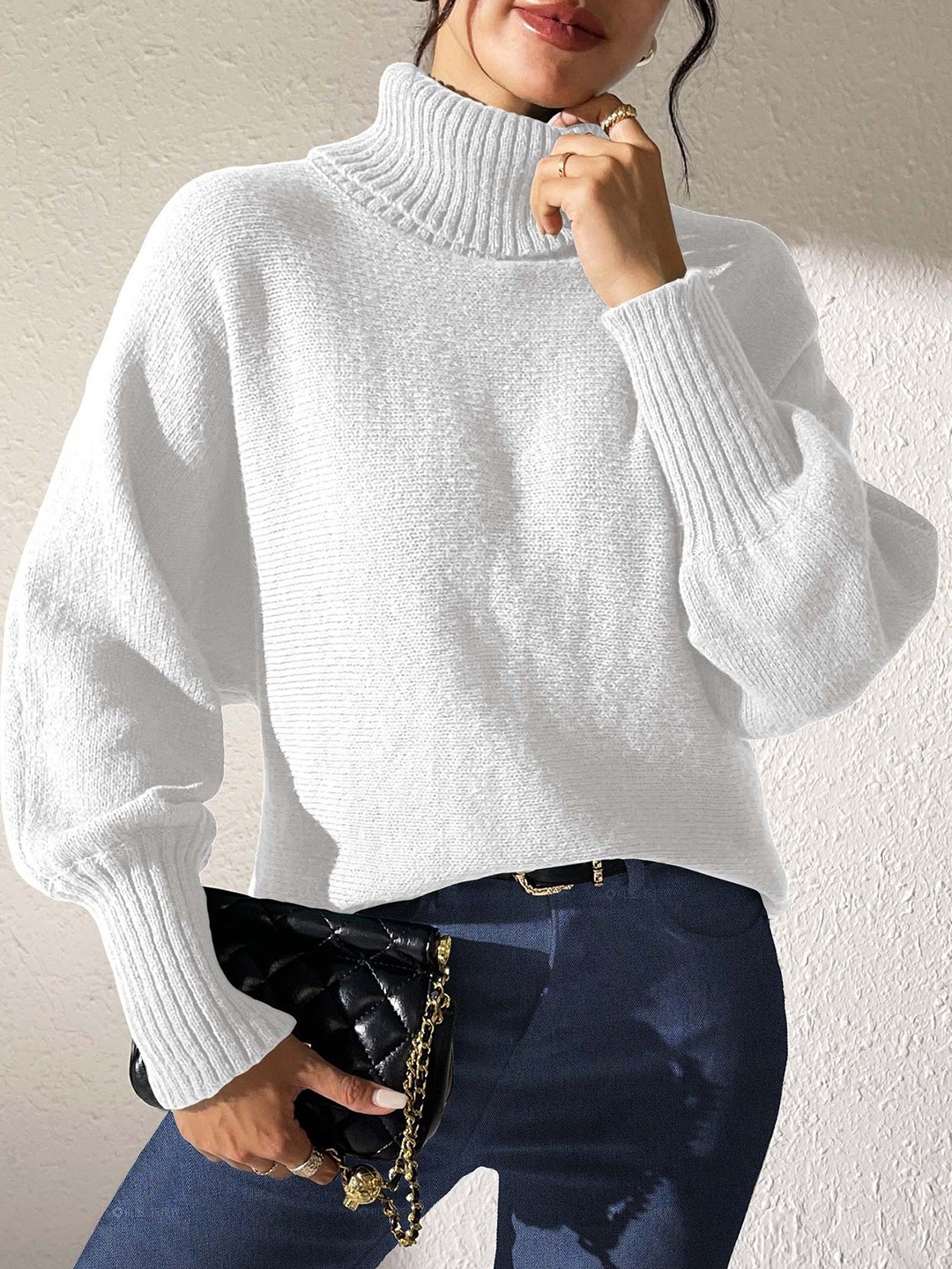 

StyleCast x Revolte Women Turtle Neck Long Sleeves Pullover Sweaters, White