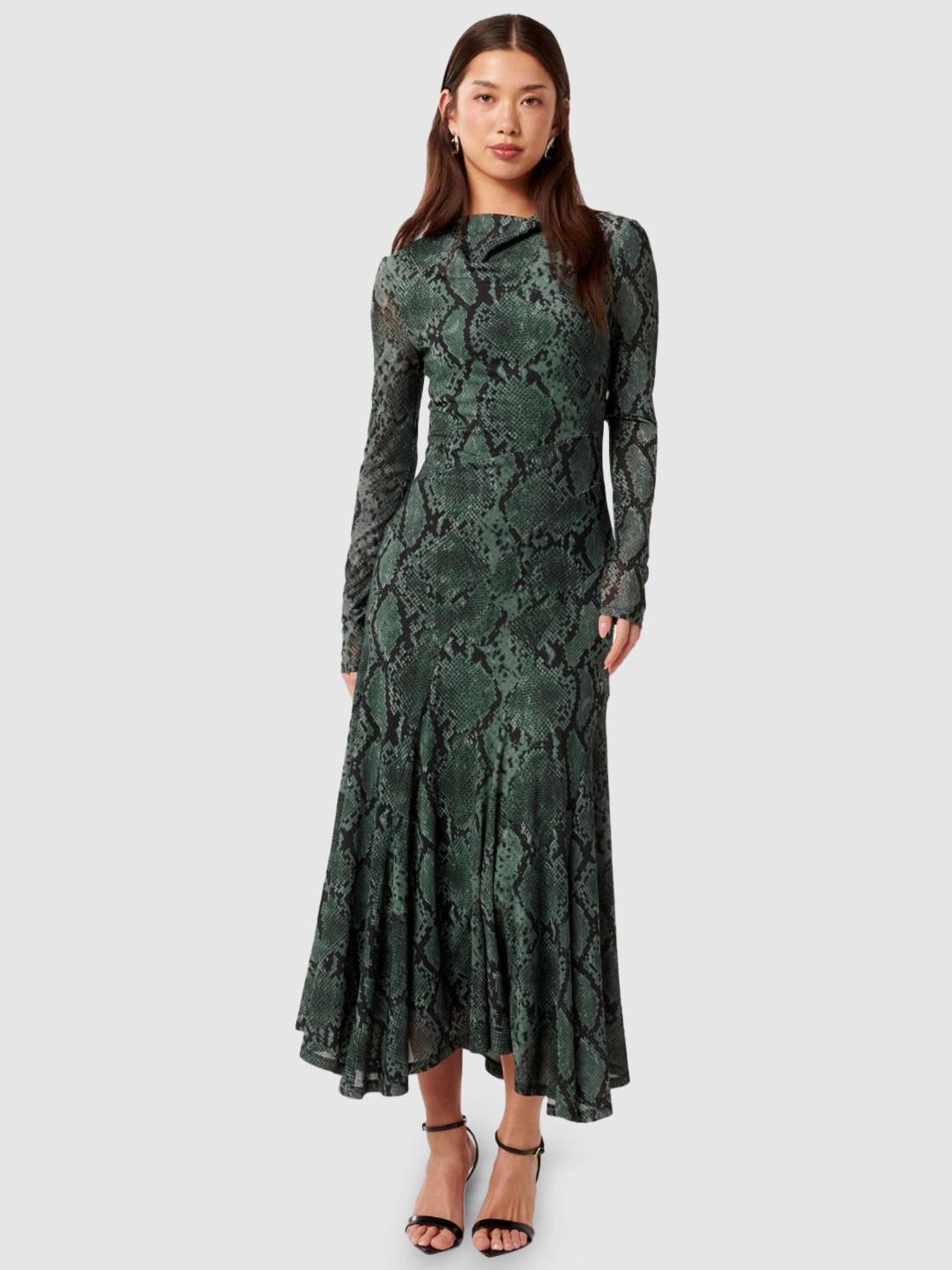 

Forever New Women Animal Printed Fit & Flare Midi Dress, Green