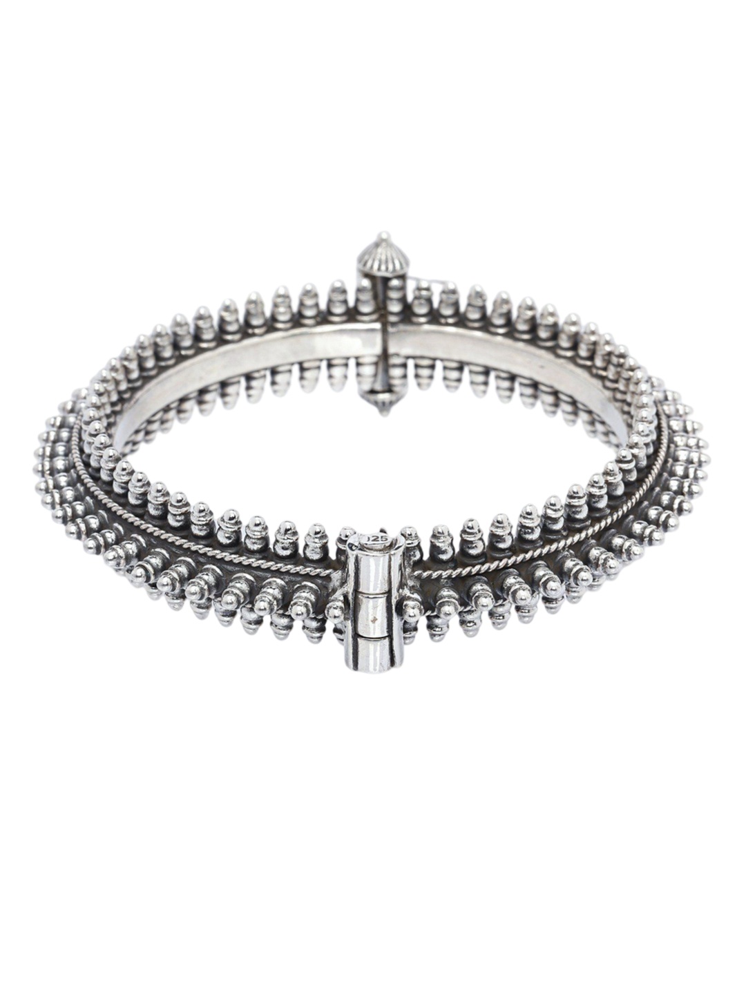 

Exotic India Openable Sterling Silver Plated With Spikes Single Bangle