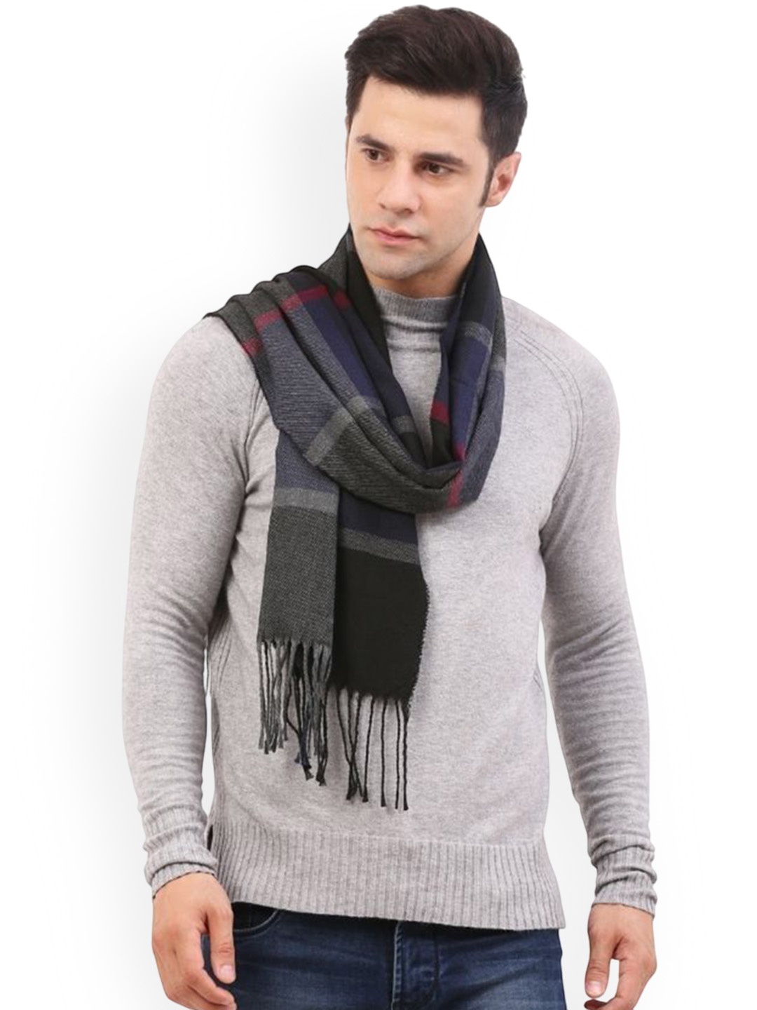 

Cazzano Men Checked Acrylic Mufflers, Black